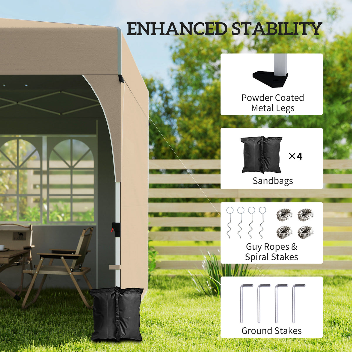 9.6 x 9.6 ft Pop Up Canopy Tent with 3 Sidewalls - Khaki-Pop-Up Canopies-DECOROLALA