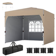 9.6 x 9.6 ft Pop Up Canopy Tent with 3 Sidewalls - Khaki-Pop-Up Canopies-DECOROLALA