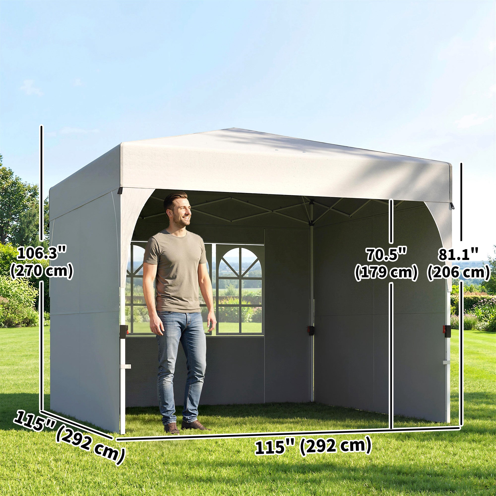 9.6 x 9.6 ft Pop Up Canopy Tent with 3 Sidewalls - Light Grey-DECOROLALA