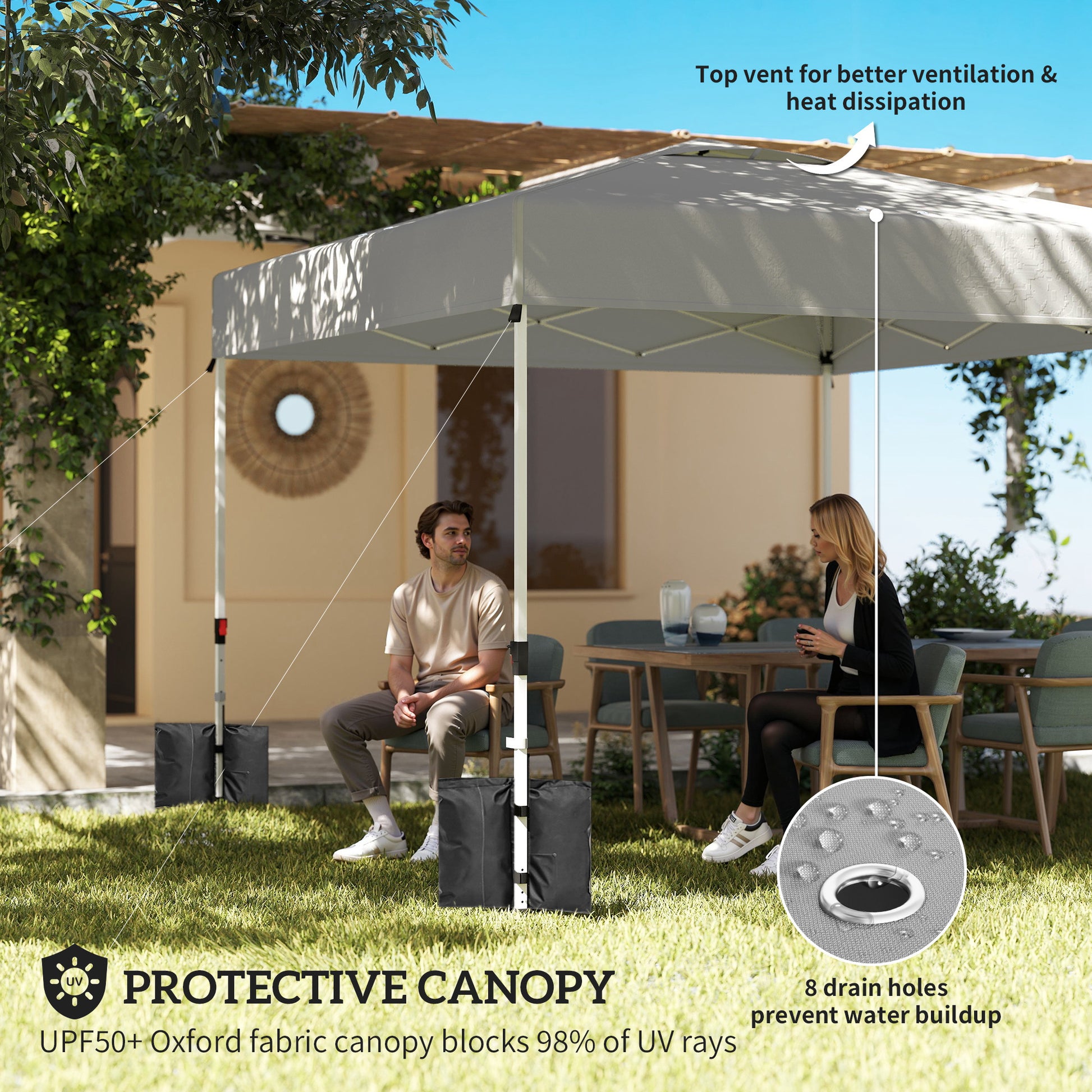 9.6 x 9.6 ft Pop Up Canopy Tent with 3 Sidewalls - Light Grey-DECOROLALA