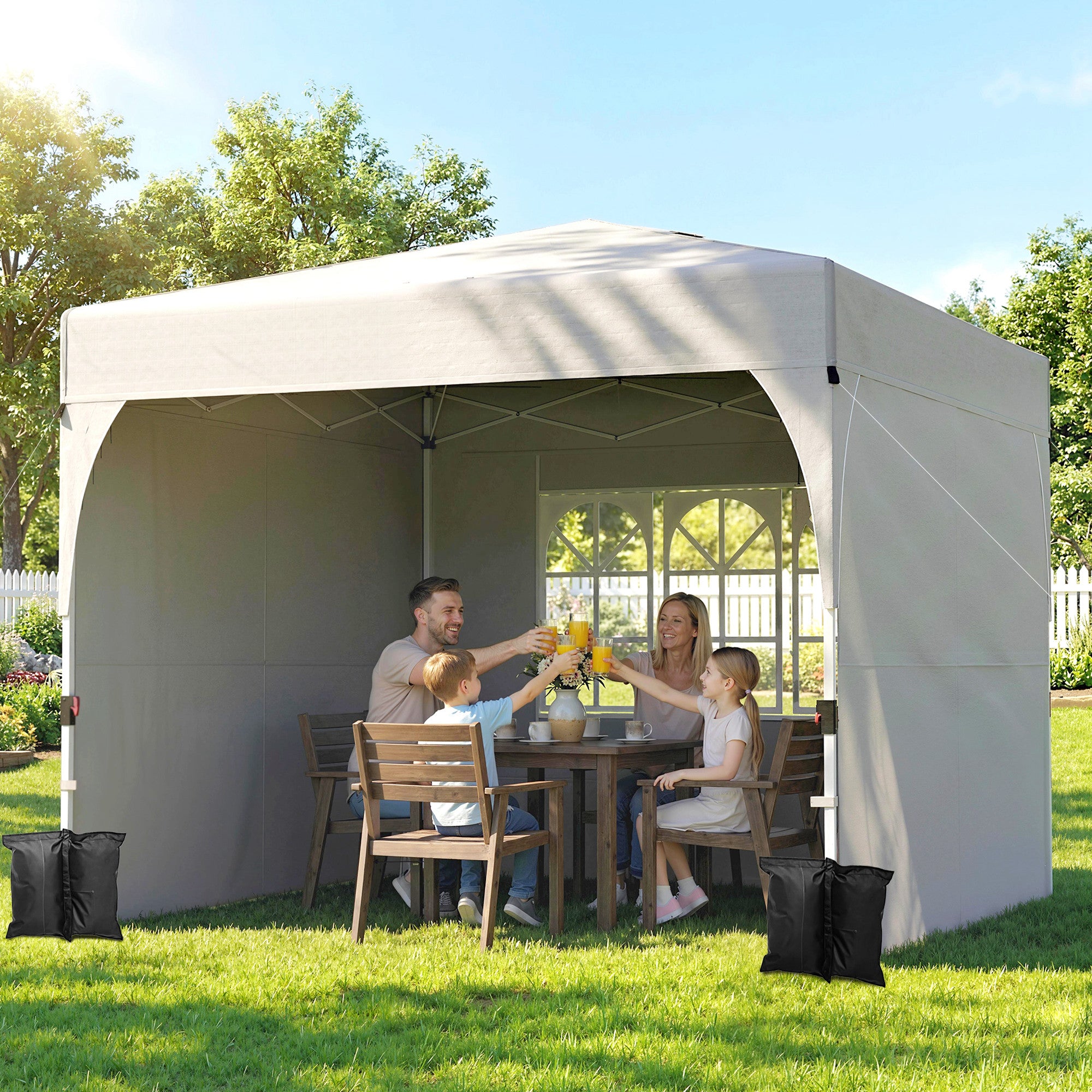 9.6 x 9.6 ft Pop Up Canopy Tent with 3 Sidewalls - Light Grey-DECOROLALA
