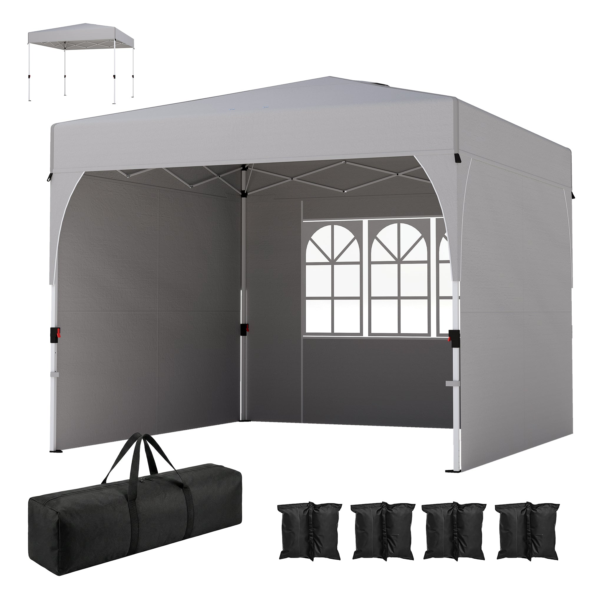 9.6 x 9.6 ft Pop Up Canopy Tent with 3 Sidewalls - Light Grey-DECOROLALA