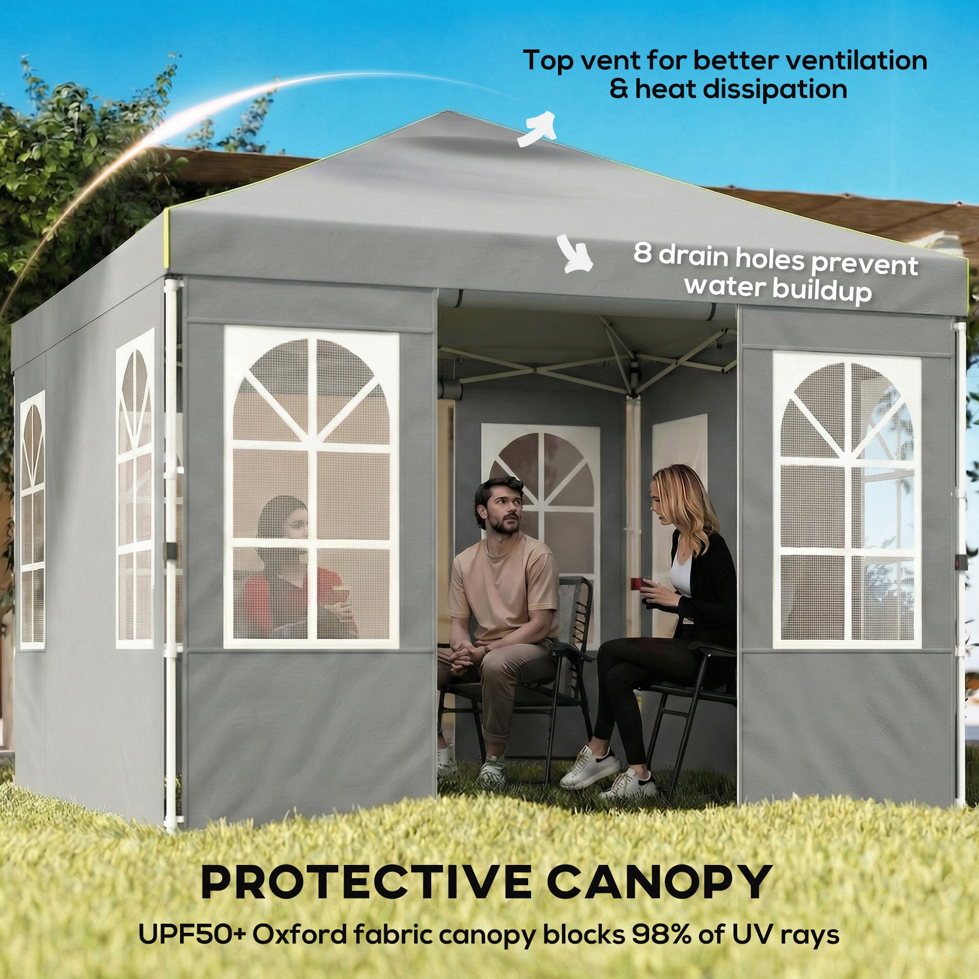 9.6 x 9.6 ft Pop Up Canopy Tent with 4 Sidewalls - Light Grey-DECOROLALA