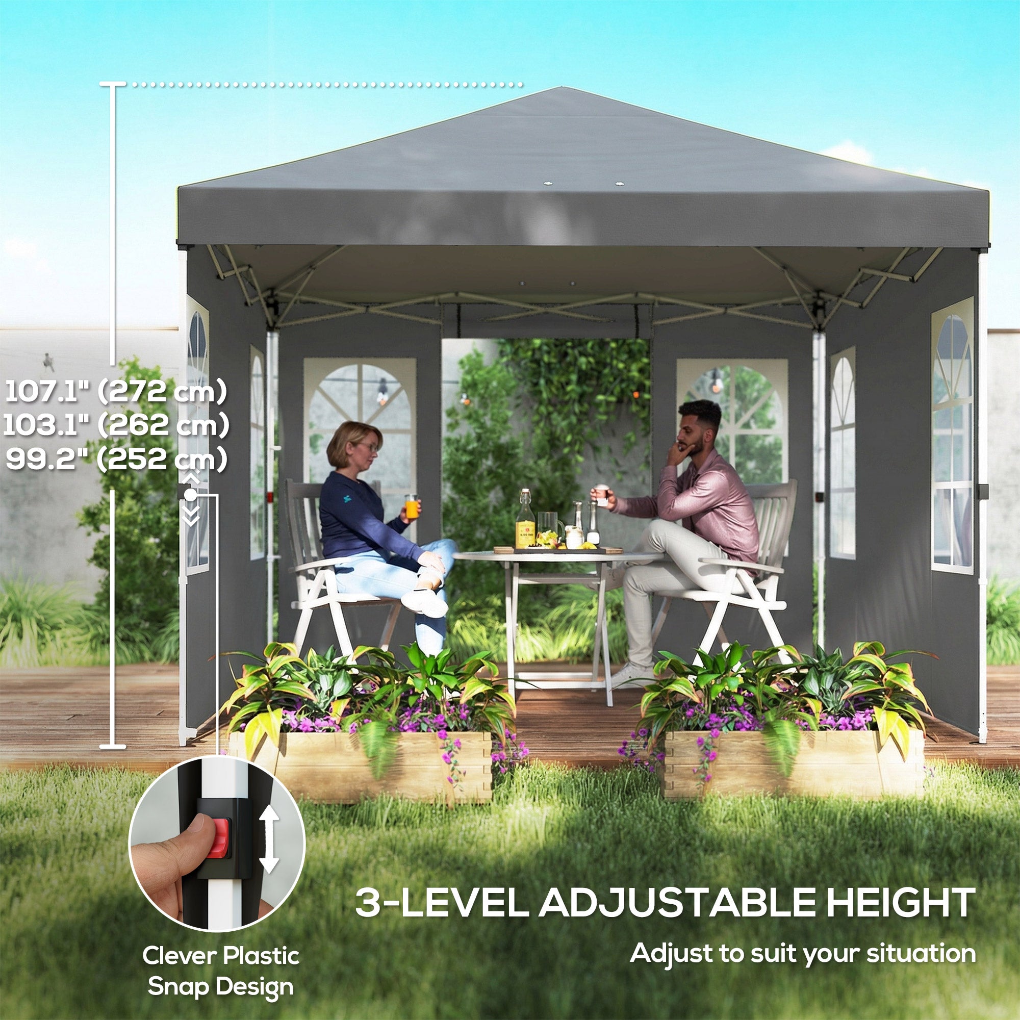 9.6 x 9.6 ft Pop Up Canopy Tent with 4 Sidewalls - Light Grey-DECOROLALA