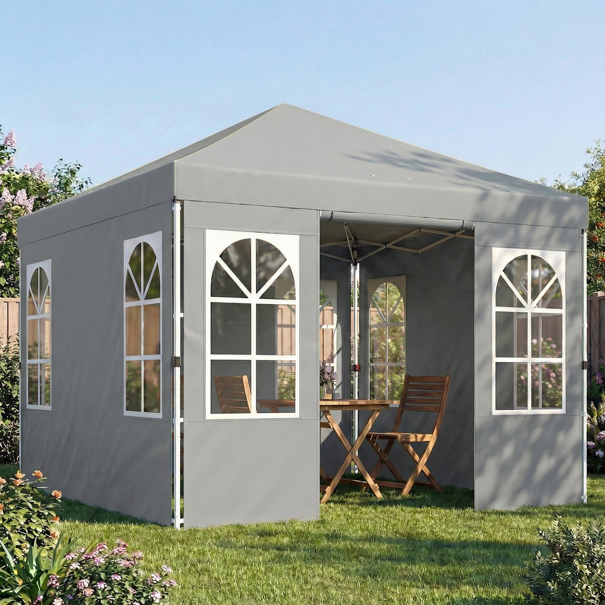 9.6 x 9.6 ft Pop Up Canopy Tent with 4 Sidewalls - Light Grey-DECOROLALA