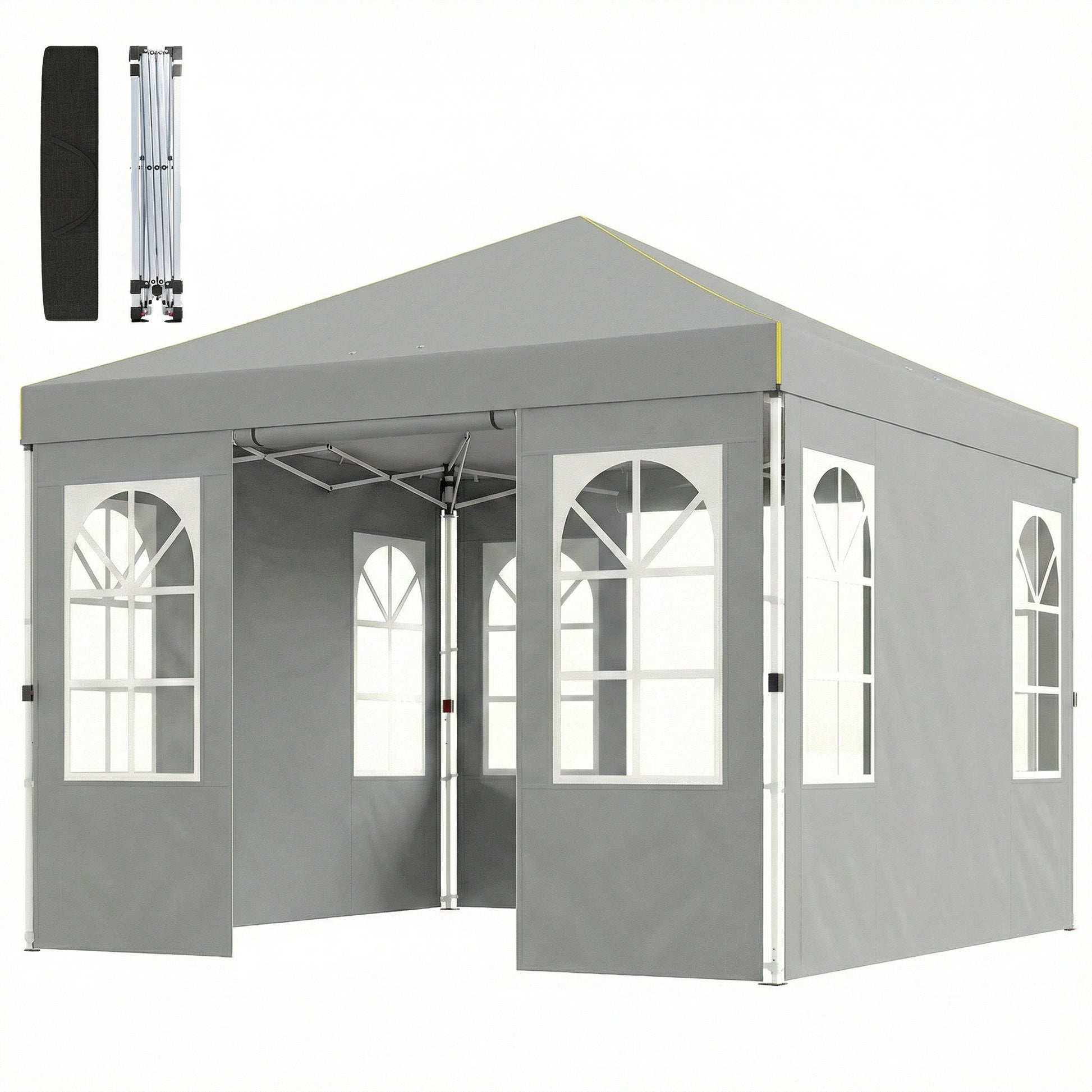 9.6 x 9.6 ft Pop Up Canopy Tent with 4 Sidewalls - Light Grey-DECOROLALA