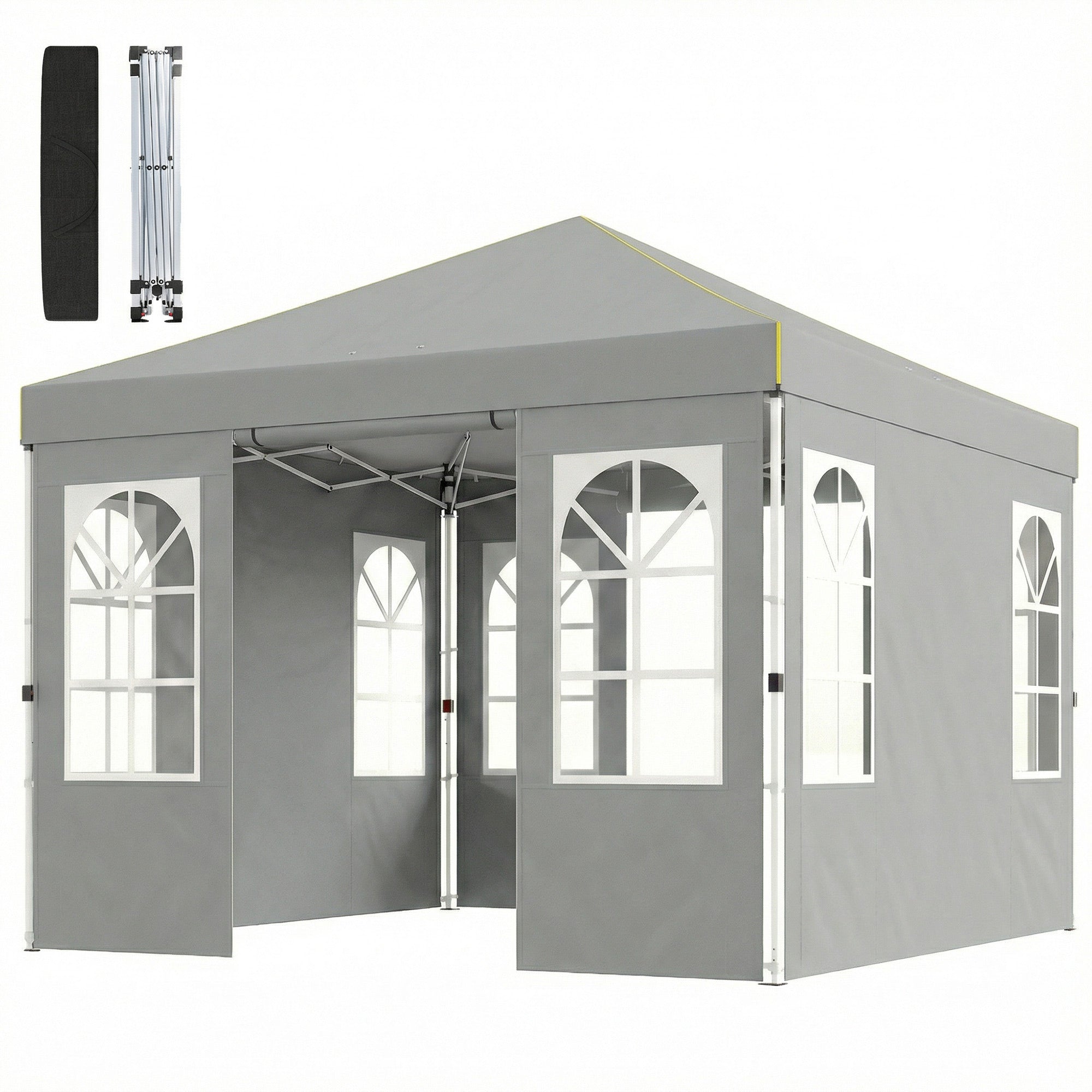 9.6 x 9.6 ft Pop Up Canopy Tent with 4 Sidewalls - Light Grey-DECOROLALA
