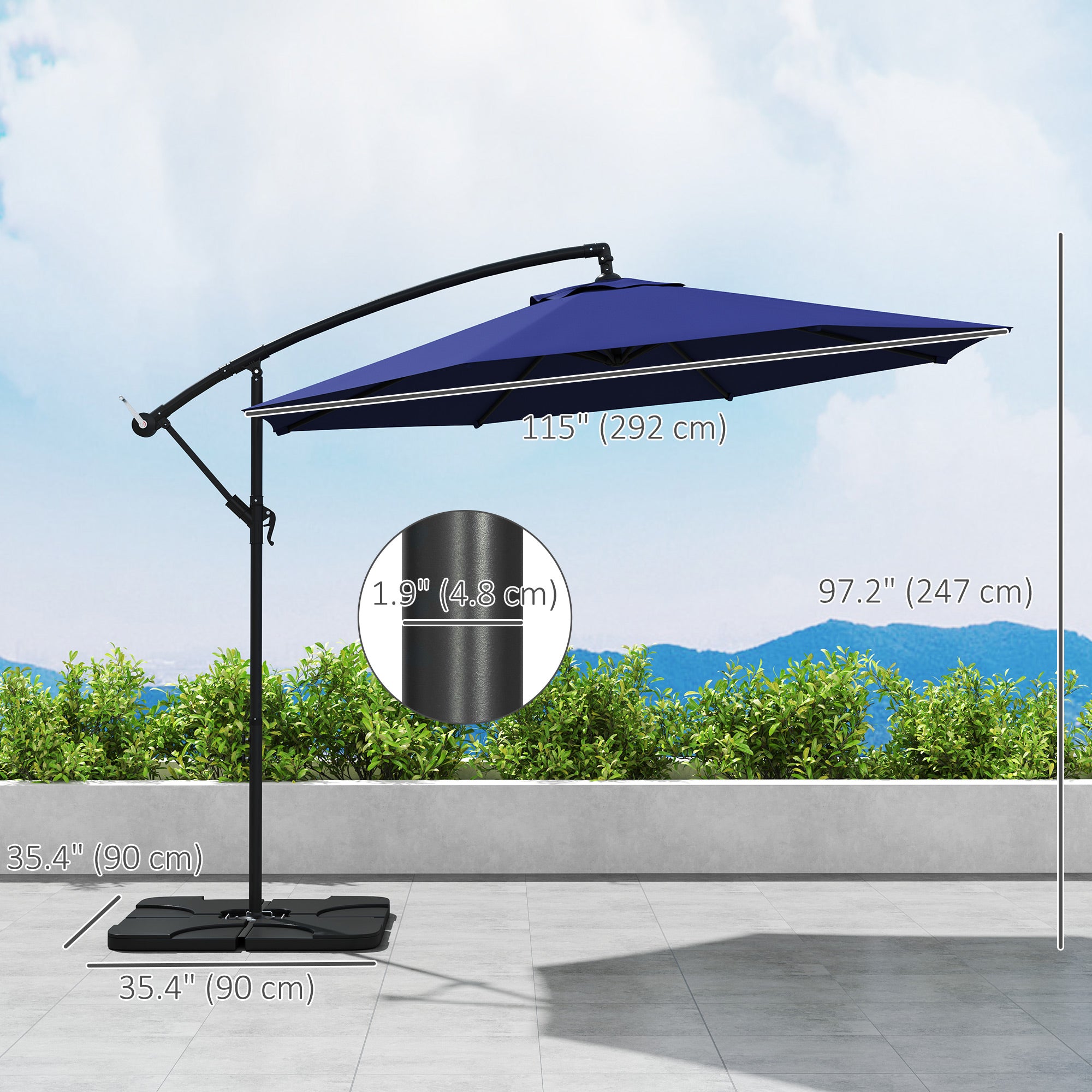 9.6ft Offset Patio Umbrella - Navy Blue Cantilever-DECOROLALA