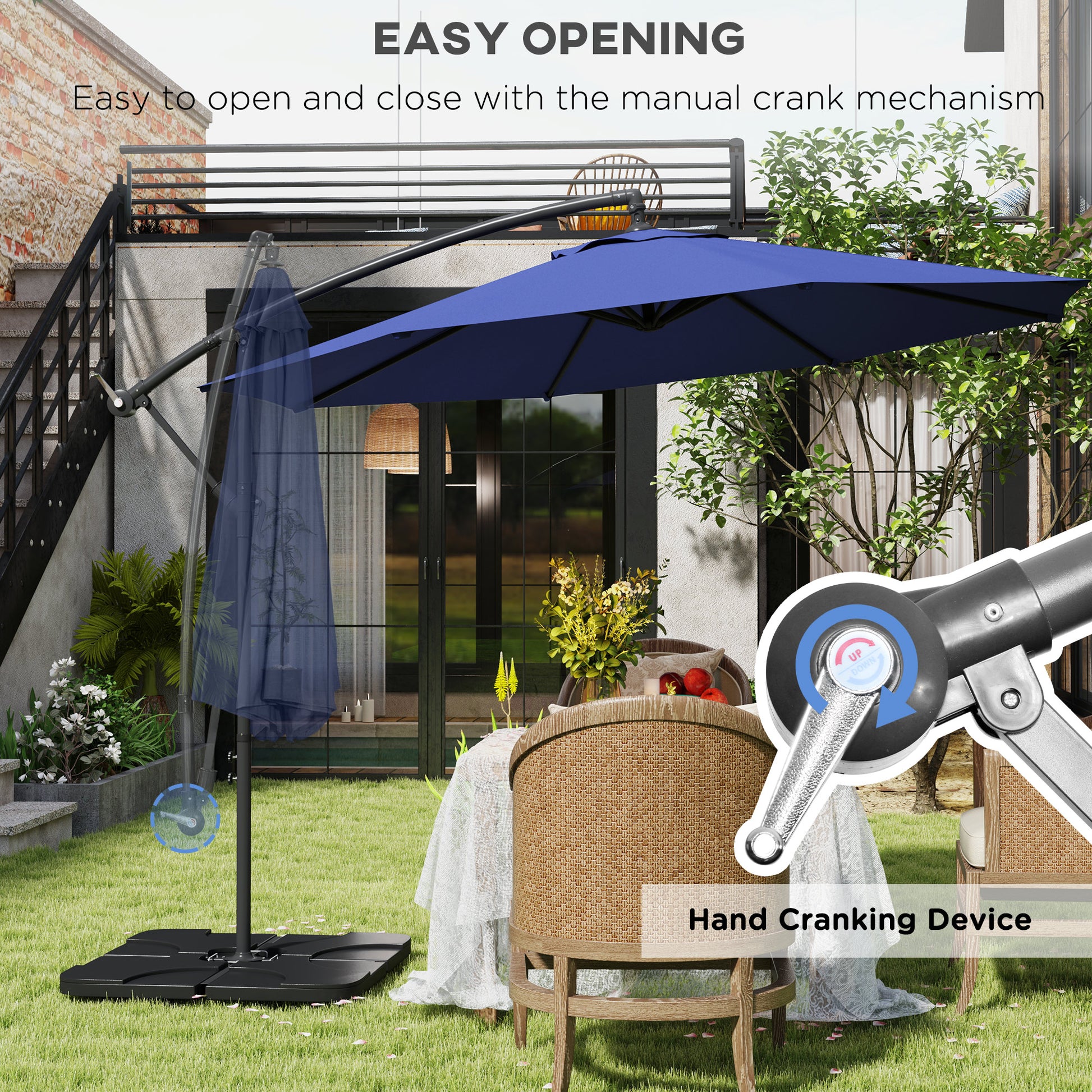 9.6ft Offset Patio Umbrella - Navy Blue Cantilever-DECOROLALA