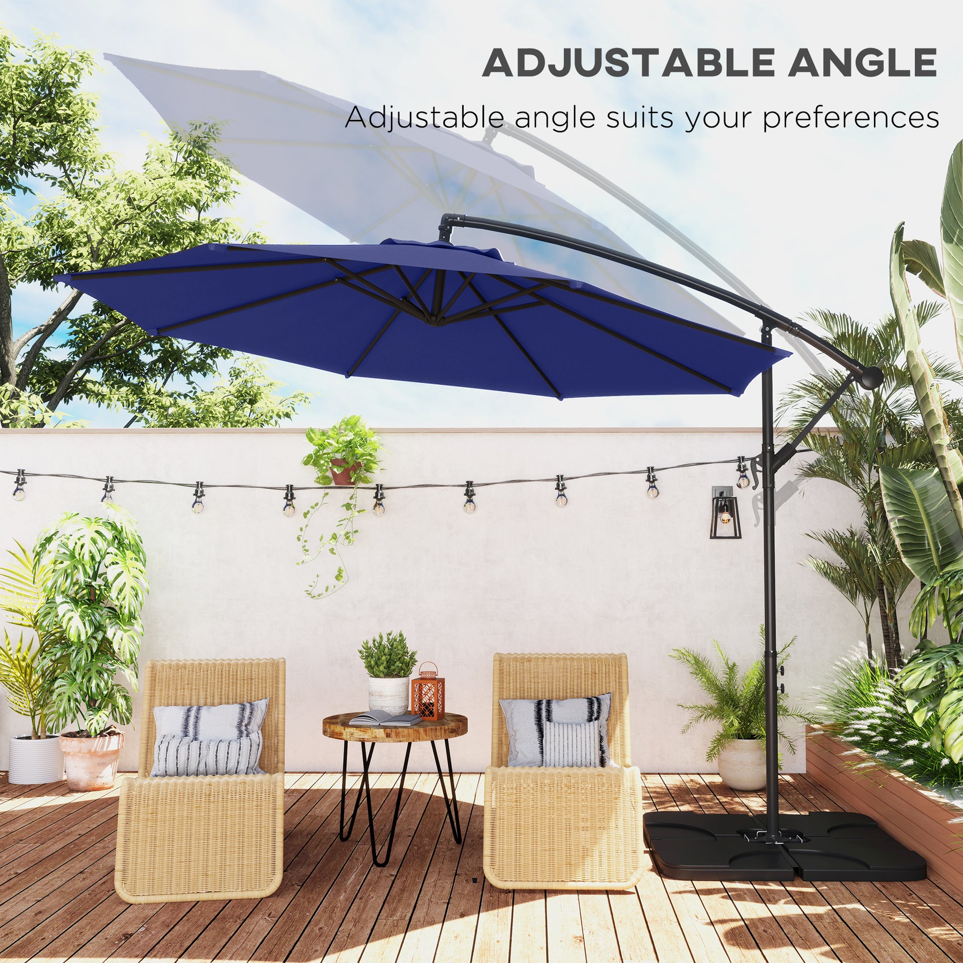 9.6ft Offset Patio Umbrella - Navy Blue Cantilever-DECOROLALA