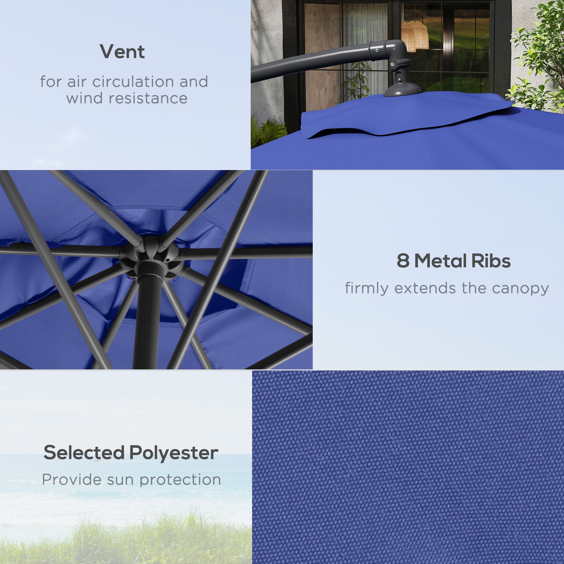 9.6ft Offset Patio Umbrella - Navy Blue Cantilever-DECOROLALA