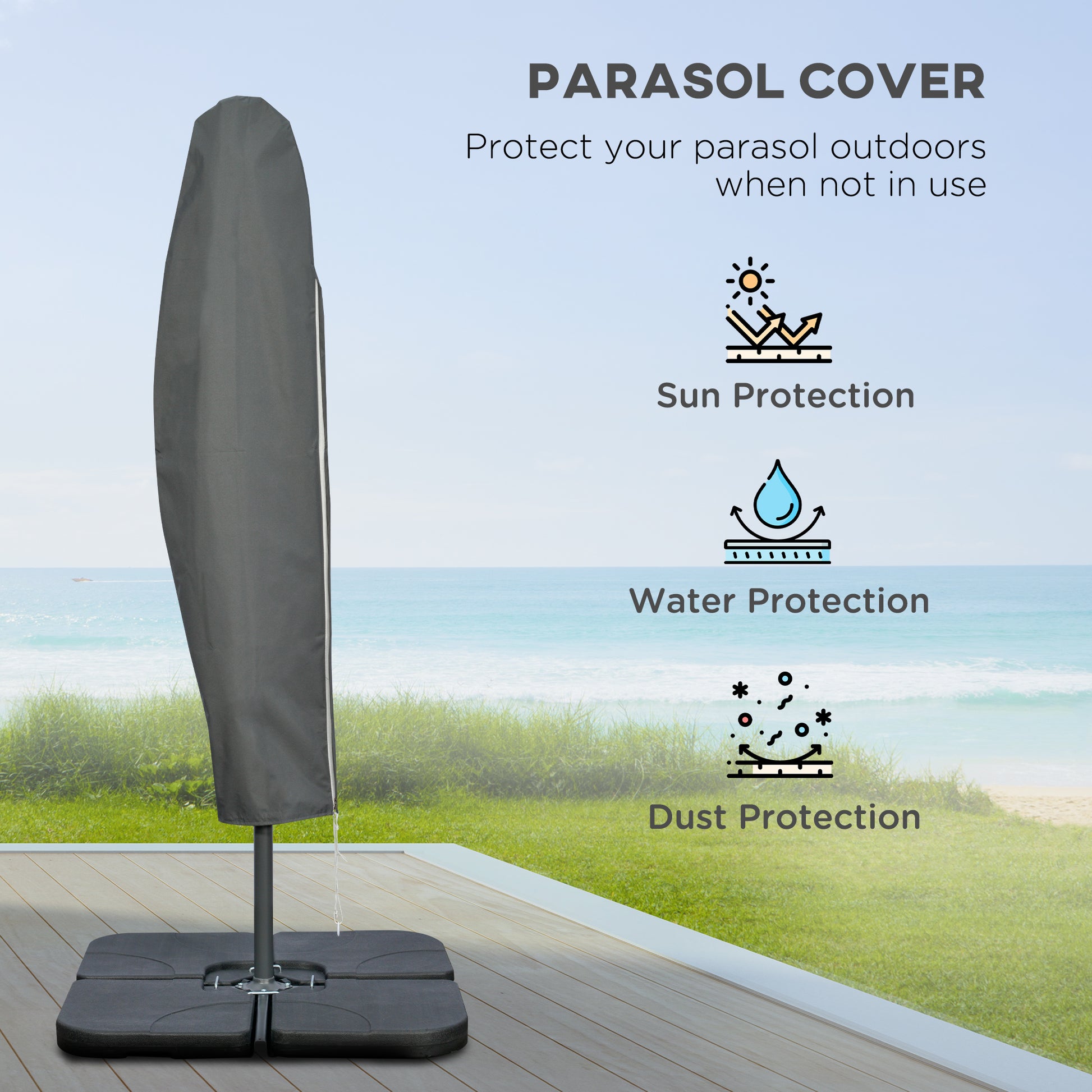 9.6ft Offset Patio Umbrella - Navy Blue Cantilever-DECOROLALA