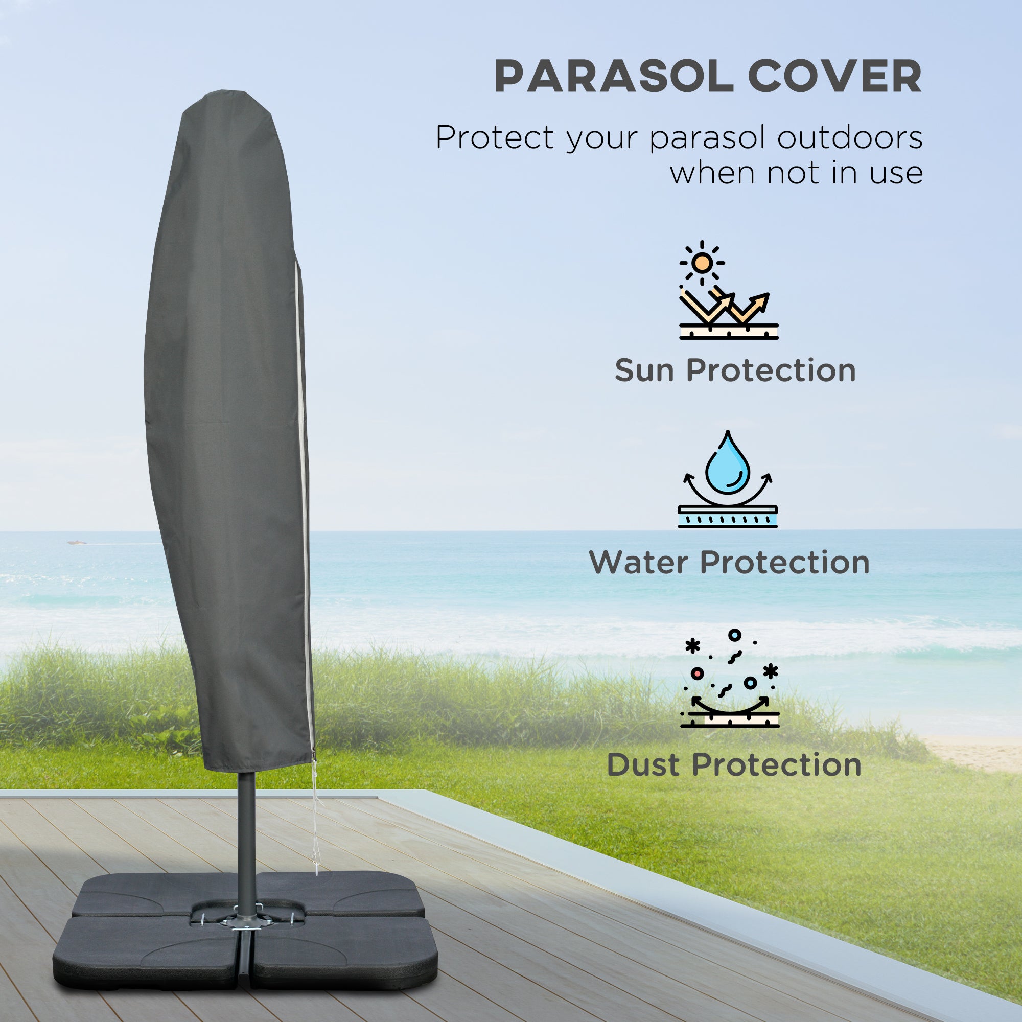 9.6ft Offset Patio Umbrella - Navy Blue Cantilever-DECOROLALA