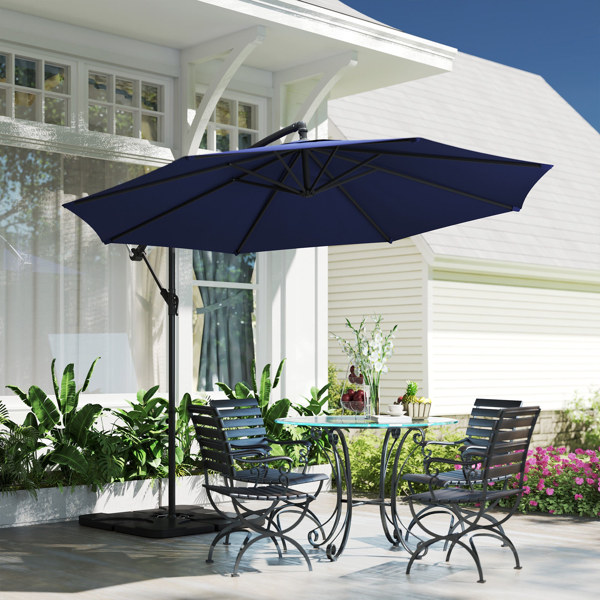 9.6ft Offset Patio Umbrella - Navy Blue Cantilever-DECOROLALA