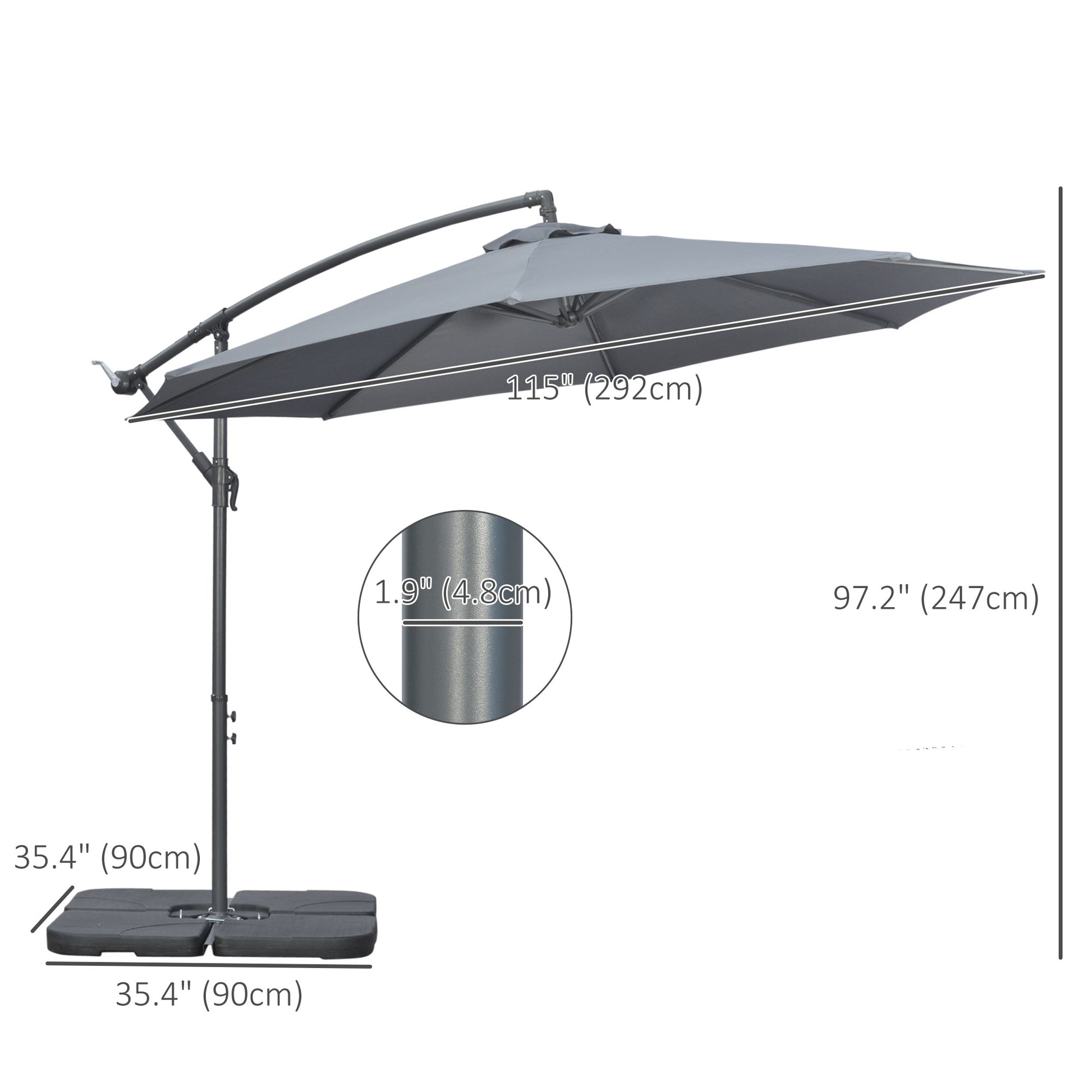 9.6ft Patio Umbrella - Dark Grey, Crank Base, UV Resistant Polyester-DECOROLALA