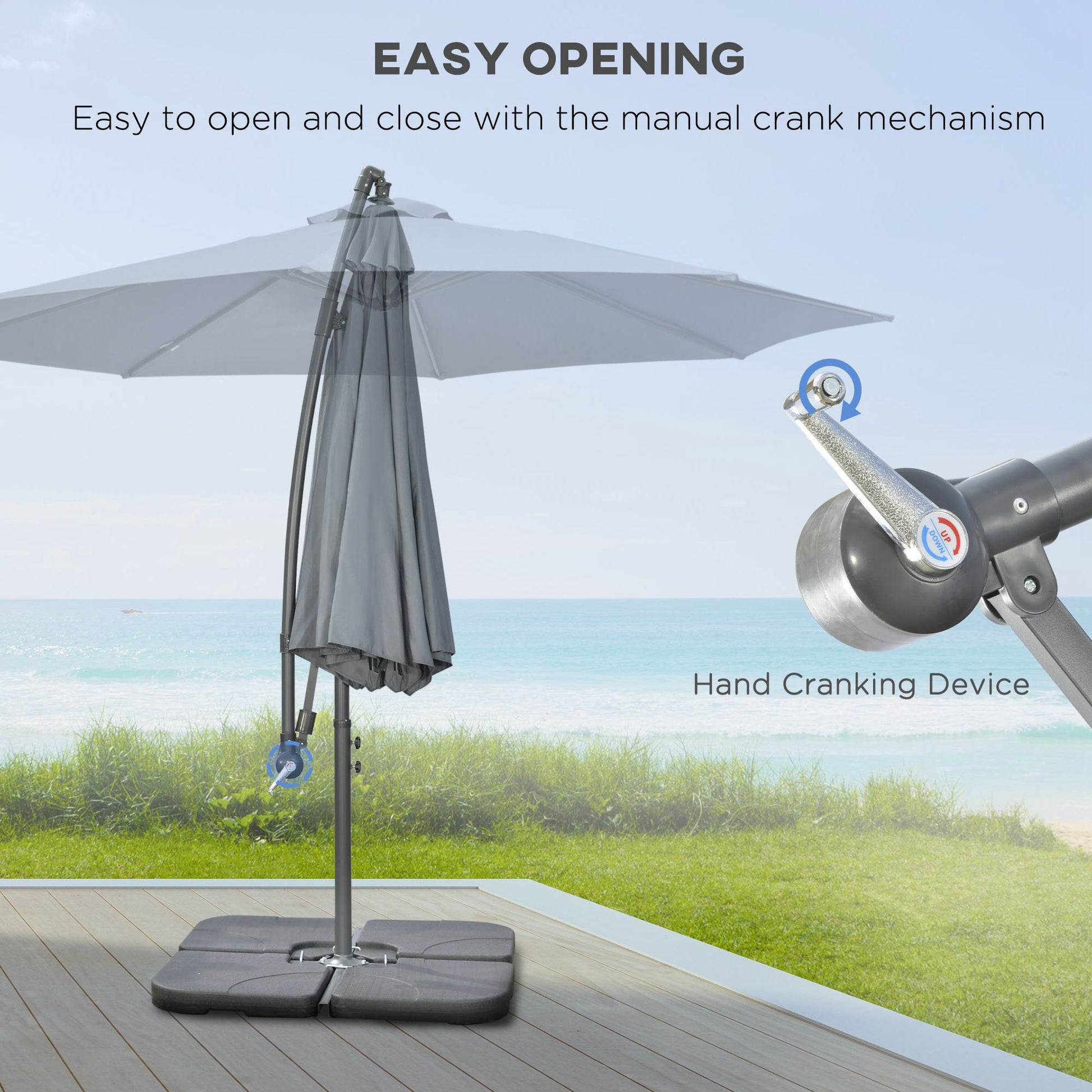 9.6ft Patio Umbrella - Dark Grey, Crank Base, UV Resistant Polyester-DECOROLALA