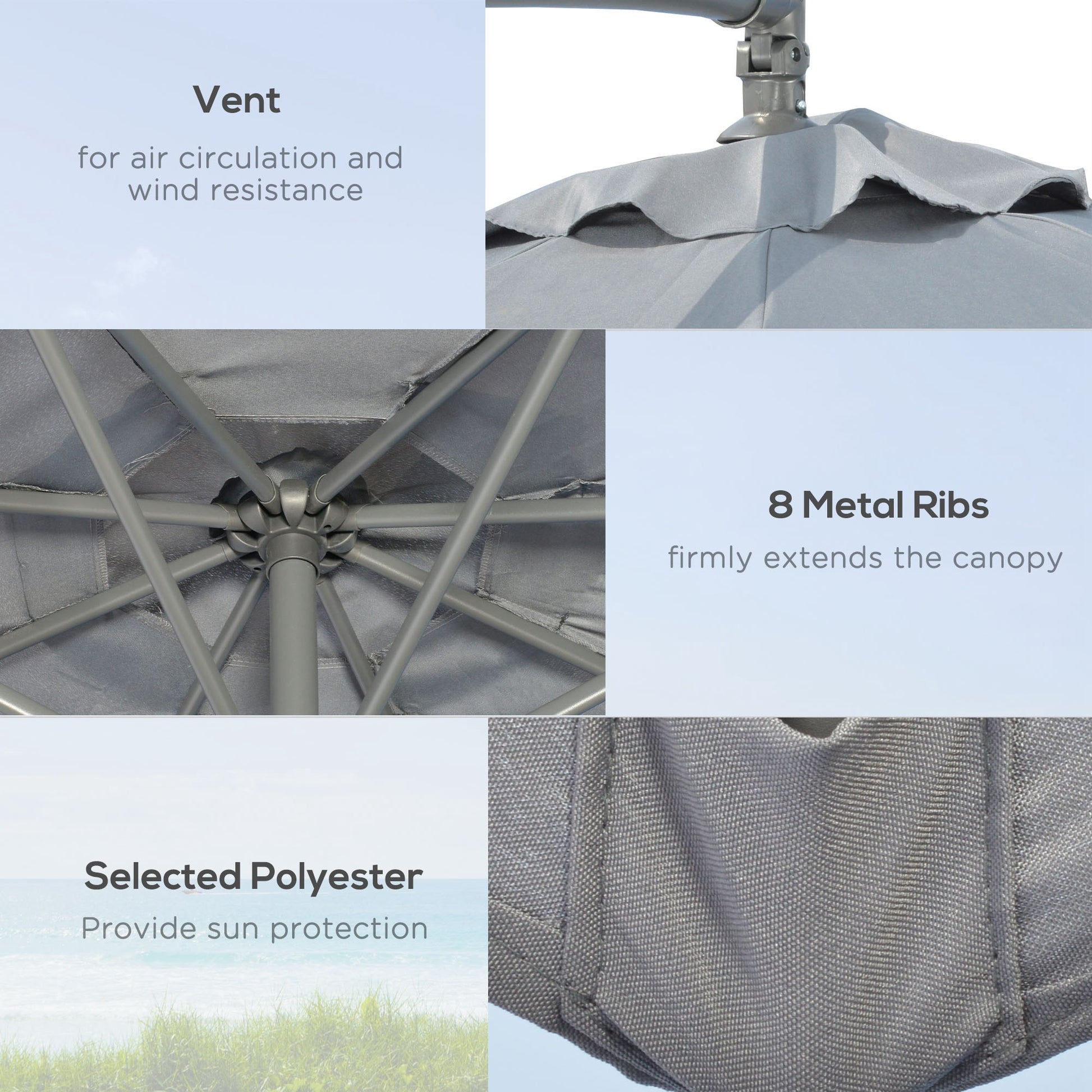 9.6ft Patio Umbrella - Dark Grey, Crank Base, UV Resistant Polyester-DECOROLALA
