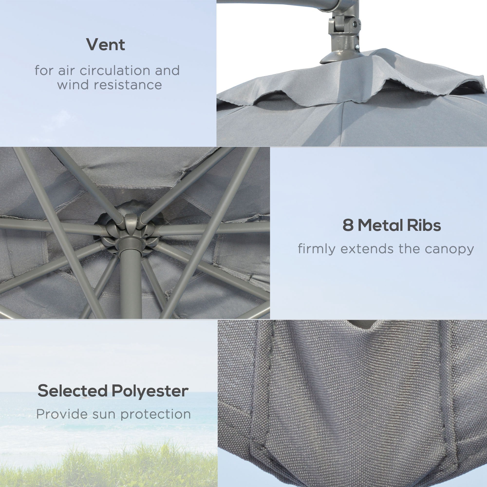 9.6ft Patio Umbrella - Dark Grey, Crank Base, UV Resistant Polyester-DECOROLALA