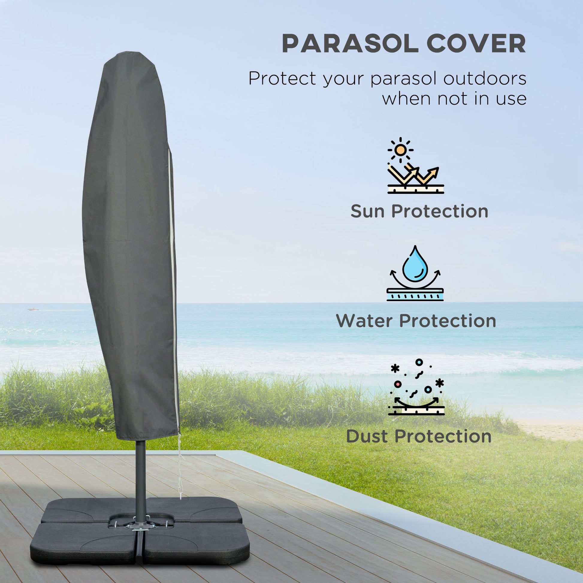 9.6ft Patio Umbrella - Dark Grey, Crank Base, UV Resistant Polyester-DECOROLALA
