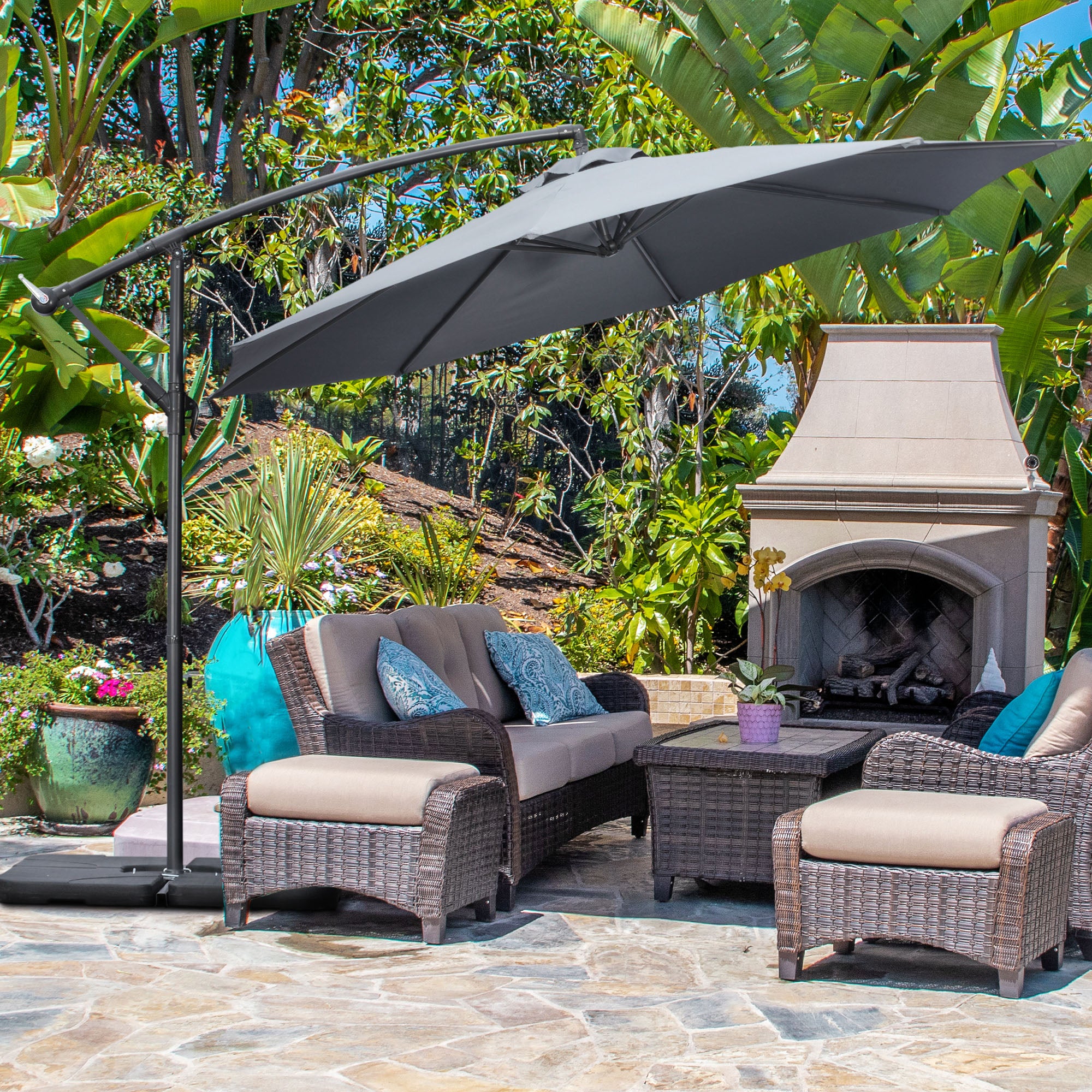 9.6ft Patio Umbrella - Dark Grey, Crank Base, UV Resistant Polyester-DECOROLALA