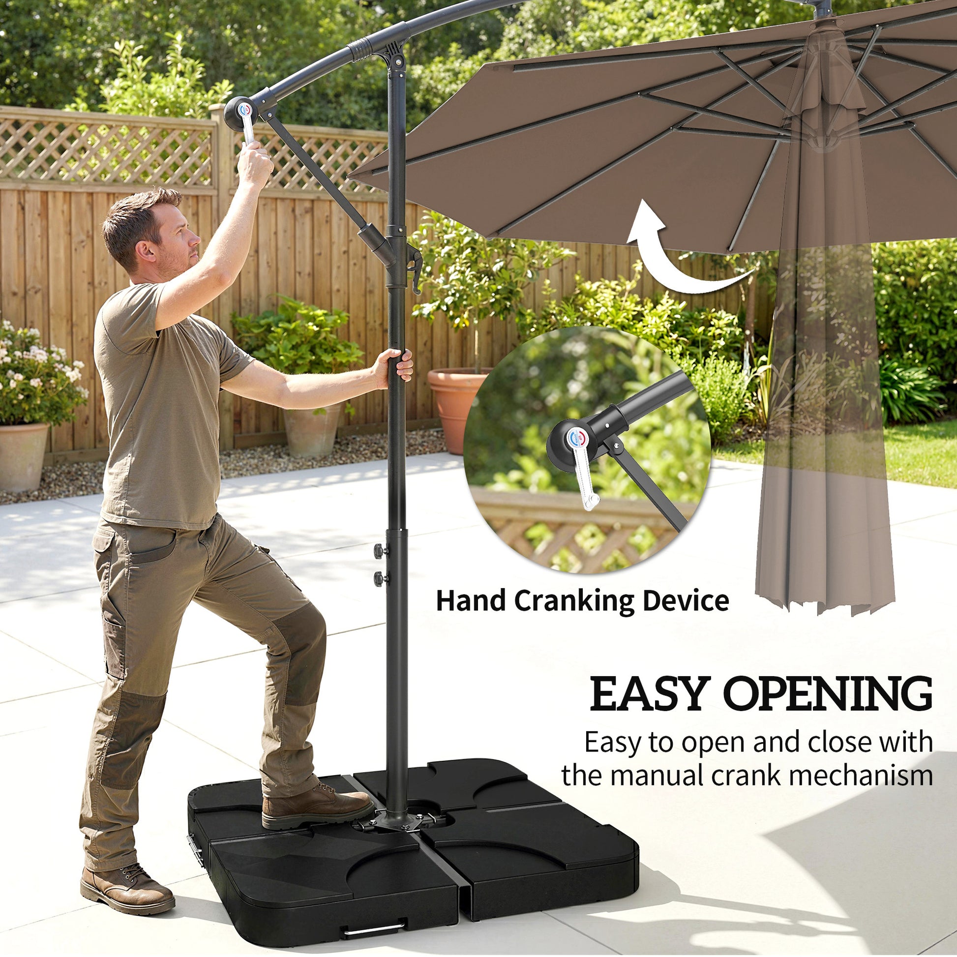 9.6ft Patio Umbrella, Hanging Cantilever Parasol with Crank, UV Resistant, Coffee-DECOROLALA