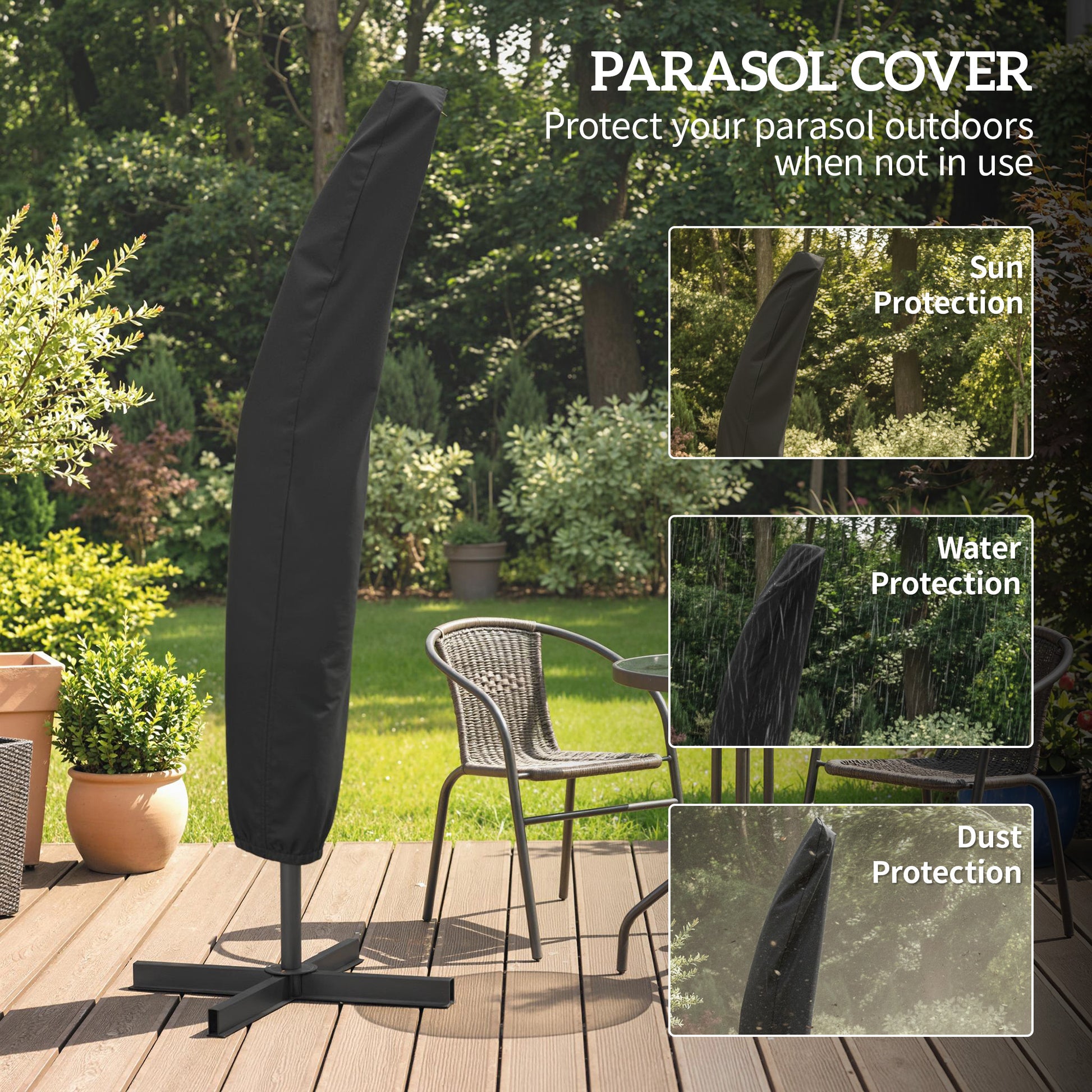 9.6ft Patio Umbrella, Hanging Cantilever Parasol with Crank, UV Resistant, Coffee-DECOROLALA