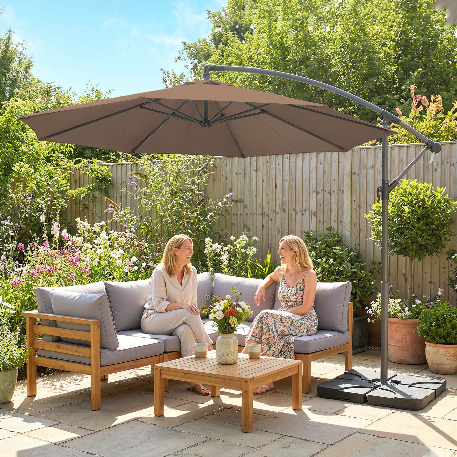 9.6ft Patio Umbrella, Hanging Cantilever Parasol with Crank, UV Resistant, Coffee-DECOROLALA