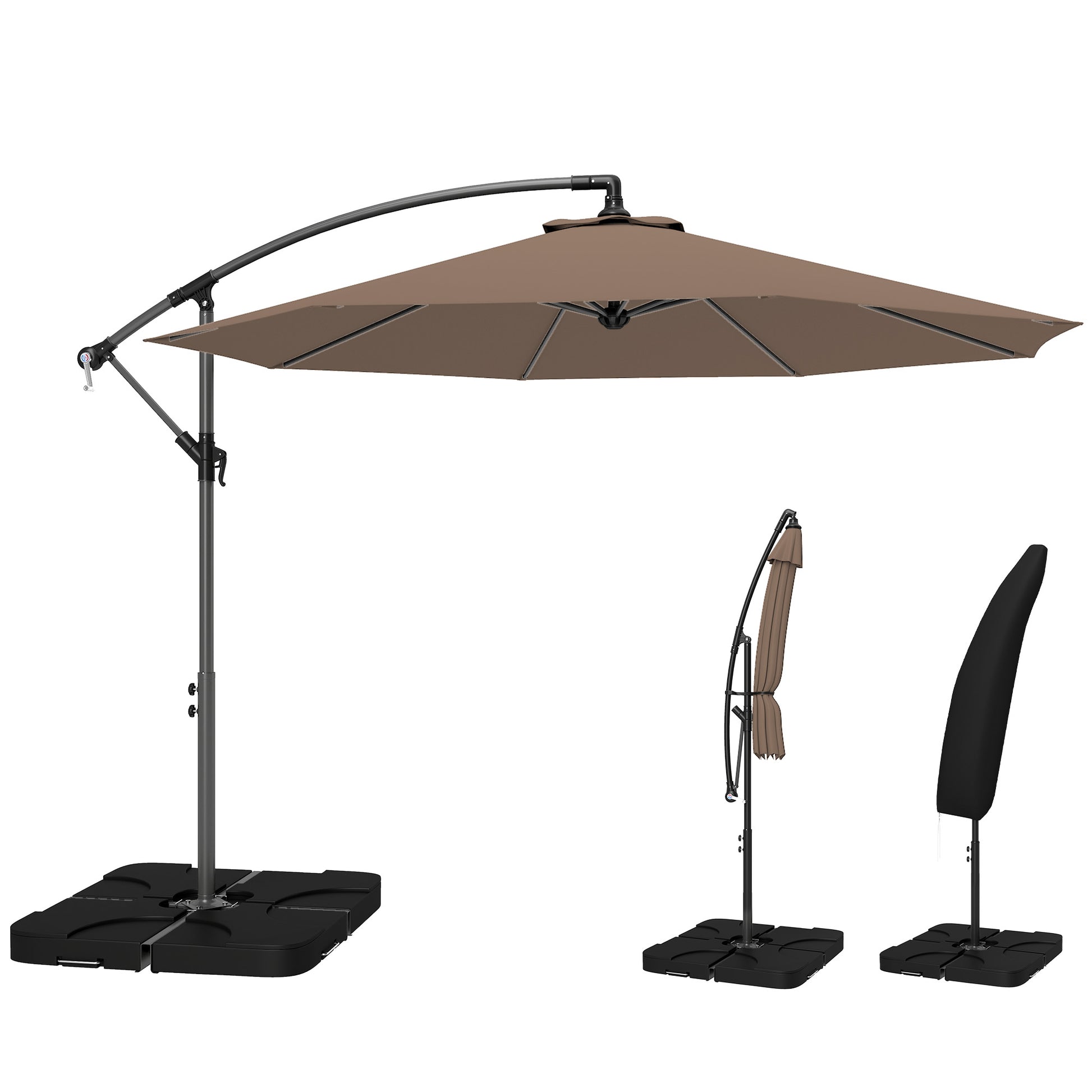 9.6ft Patio Umbrella, Hanging Cantilever Parasol with Crank, UV Resistant, Coffee-DECOROLALA