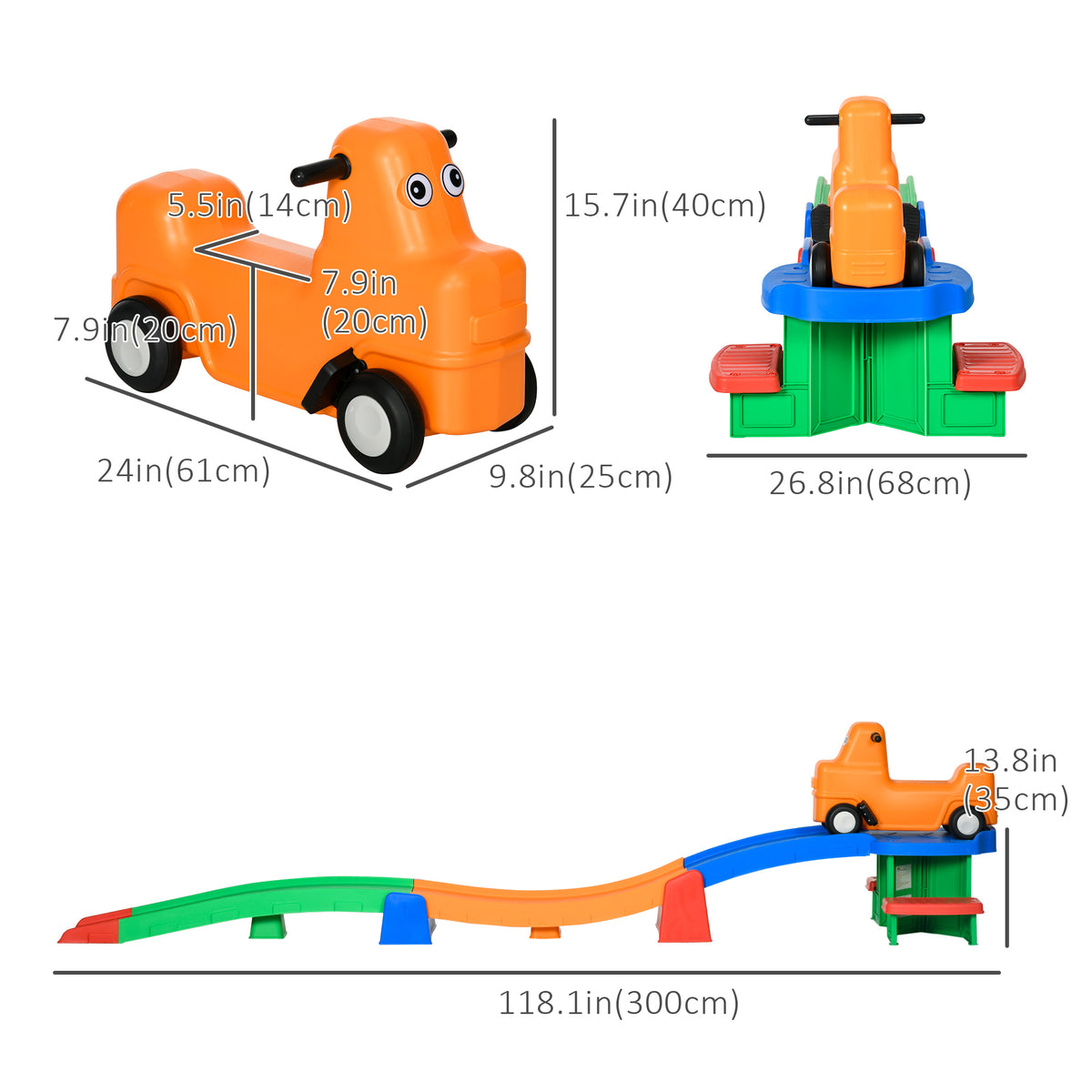 9.8 ft Up and Down Roller Coaster for Kids, Thrill 4 Pieces Toddler Roller Coaster Ride on Toy with Side Steps, Sliding Car with Handles, for 2-5 Years Old-Toys & Games > Baby & Toddler Toys > Riding & Rocking Toys > Push Cars for Toddlers-DECOROLALA