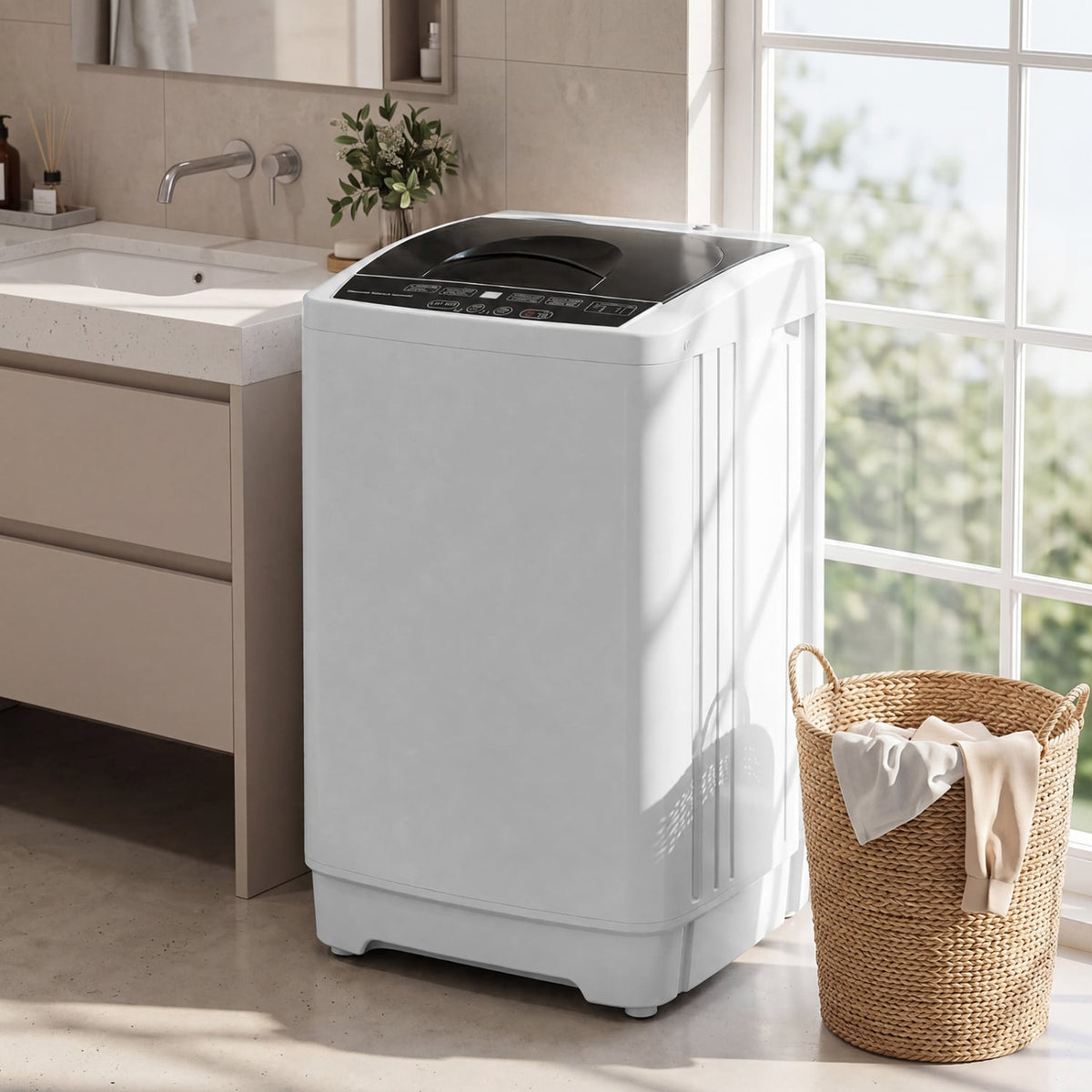 9.93 lbs Full Automatic Washing Machine with 8 Preset Programs-Gray-Washing Machines-DECOROLALA