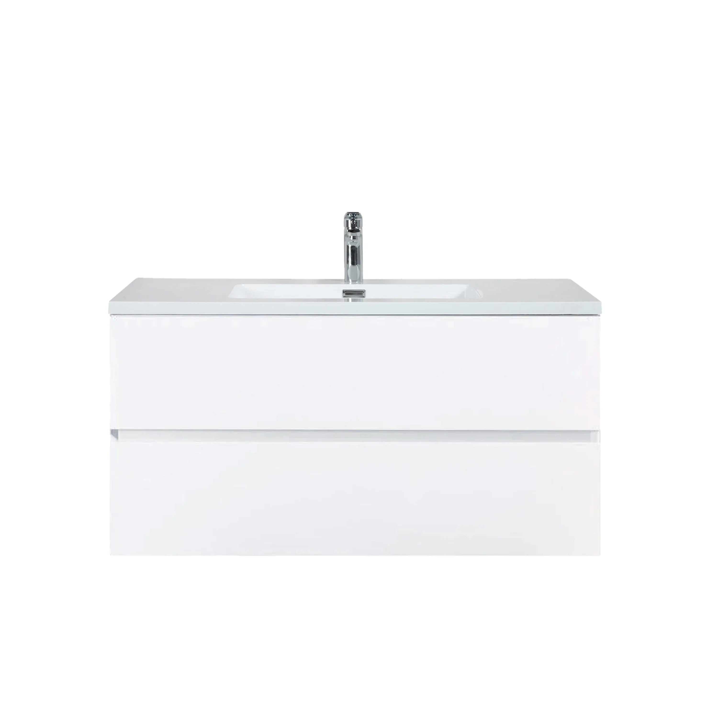 40" White Wall Mount Bathroom Vanity with White Polymarble Countertop