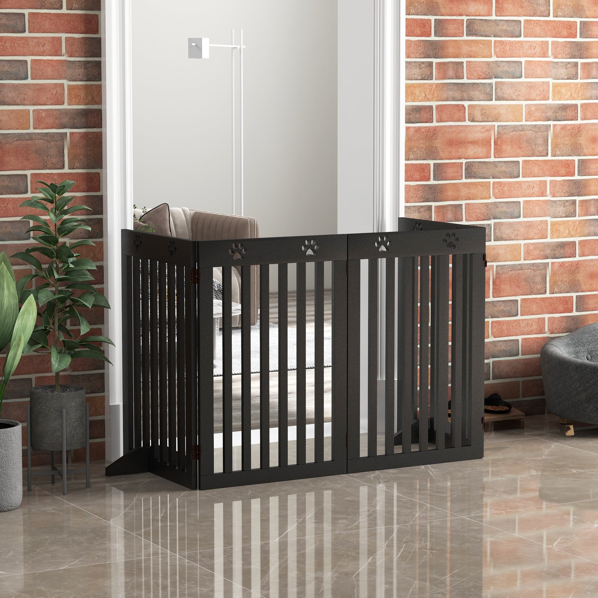 80" Extra Wide Freestanding Pet Gate with Support Feet, Black