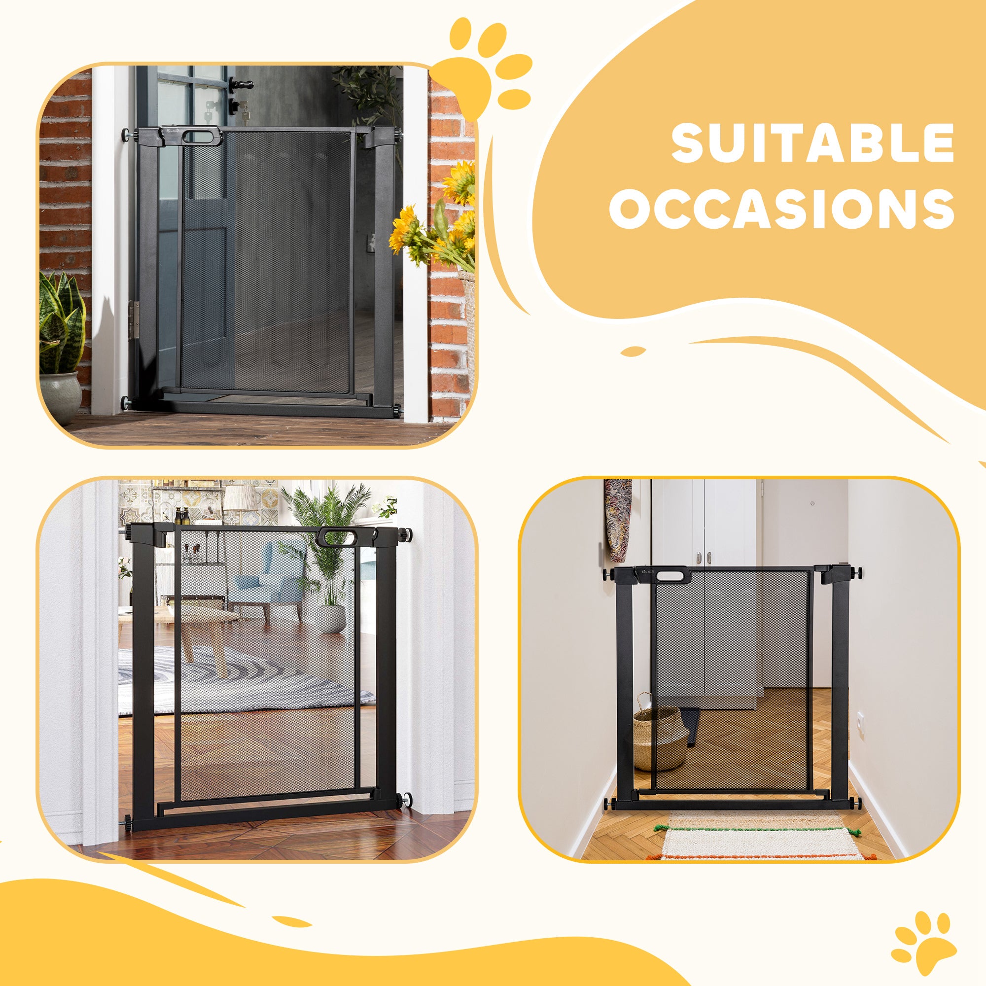 Barrière métallique pour animaux de 29.5"-32.3", avec porte à fermeture automatique, double verrouillage, barrière pour chiens pour portes, escaliers et couloirs, intérieur/extérieur, noire