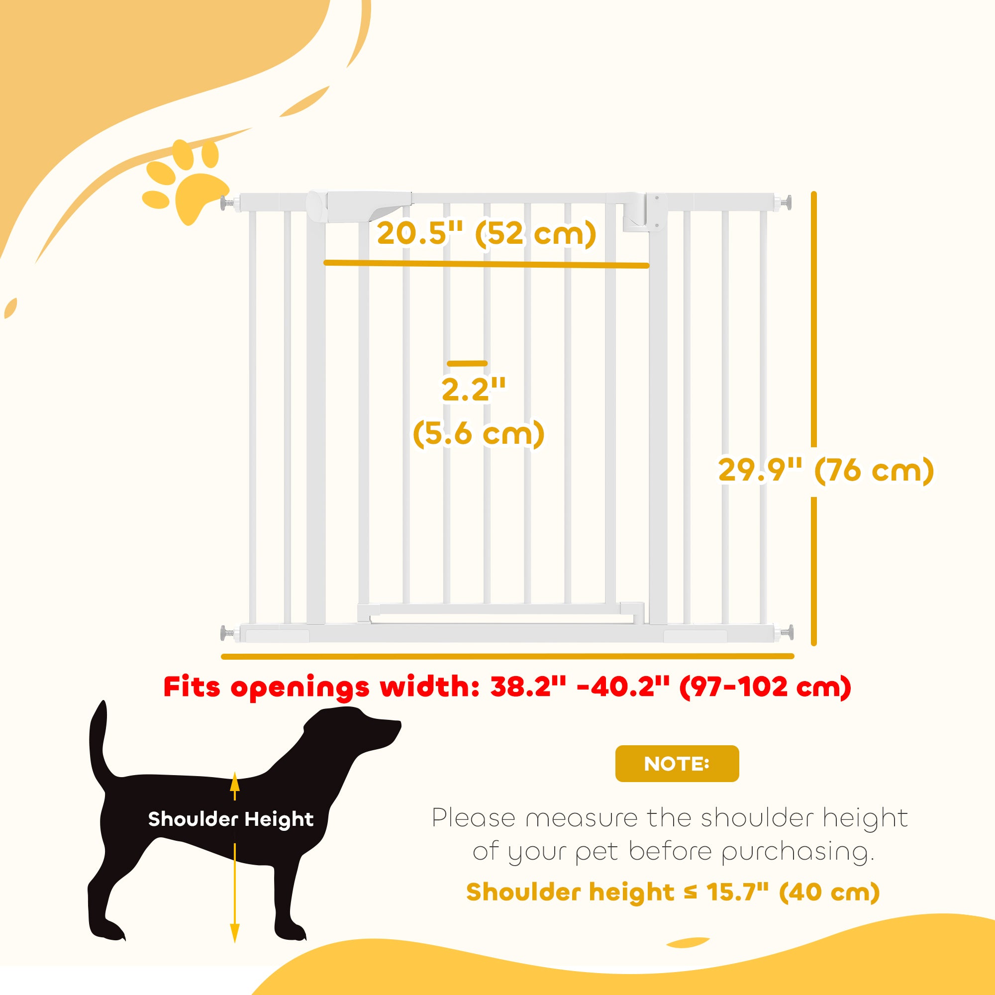 Baby Gate, Pet Safety Gate Pressure Fit, Wide with Two-Way Open, Auto-Close for Stair, Doorways, Hallways, 30"H, White