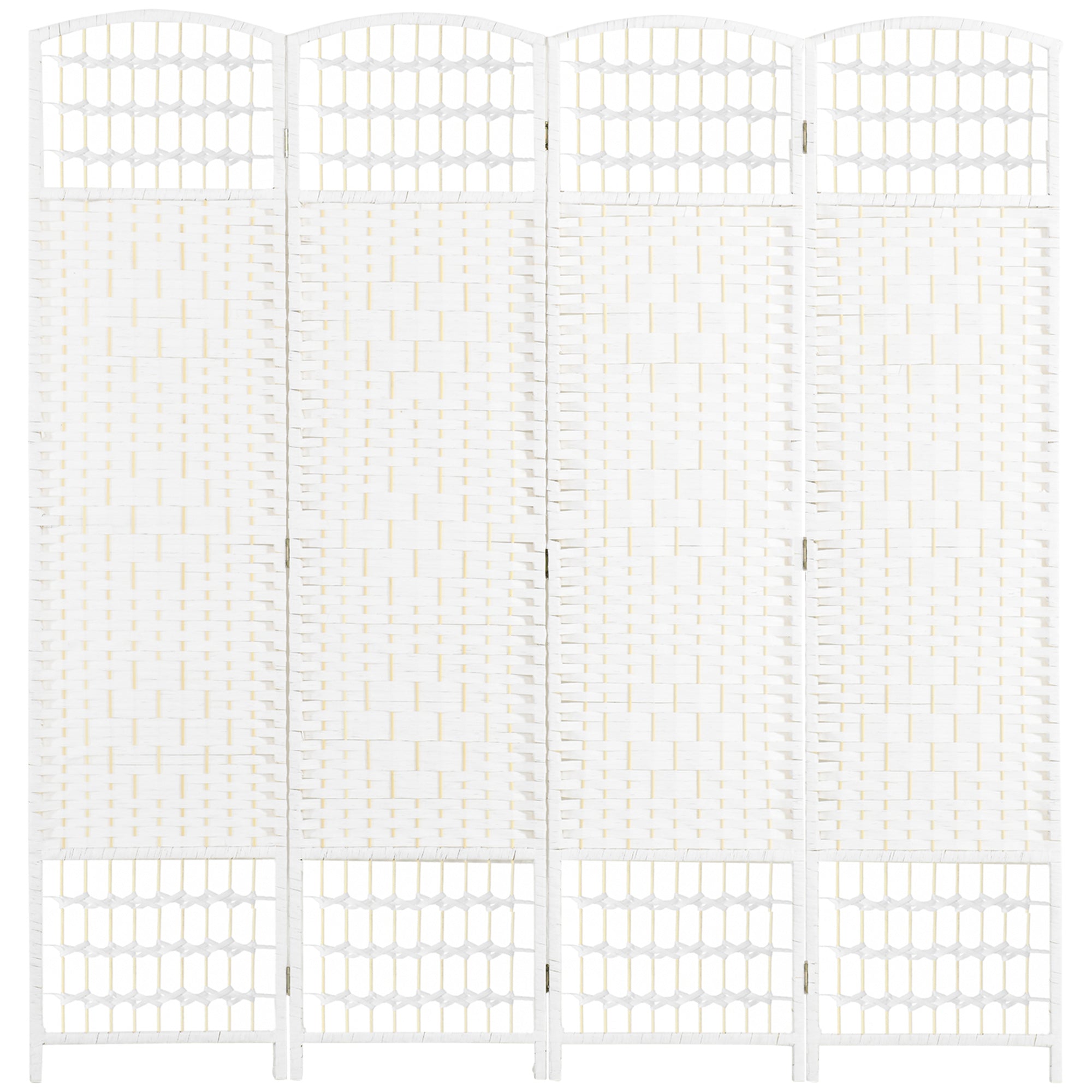 4 Panel Folding Room Divider, Portable Privacy Screen, Wave Fiber Room Partition for Home Office, White