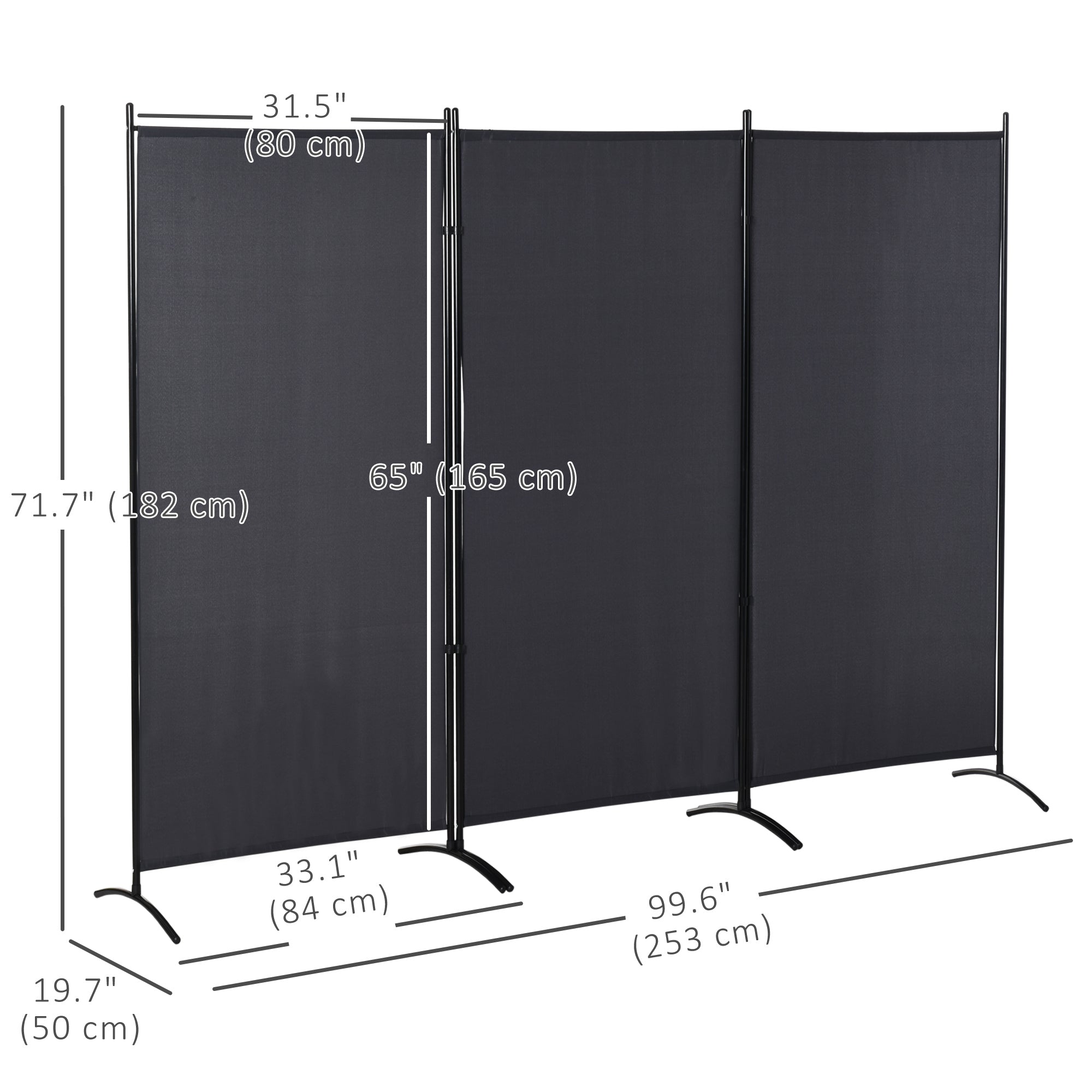 Séparateur de pièce à 3 panneaux de 1,83 m, cloison pliante à double charnière, paravent d’intimité pour bureau à domicile, gris anthracite
