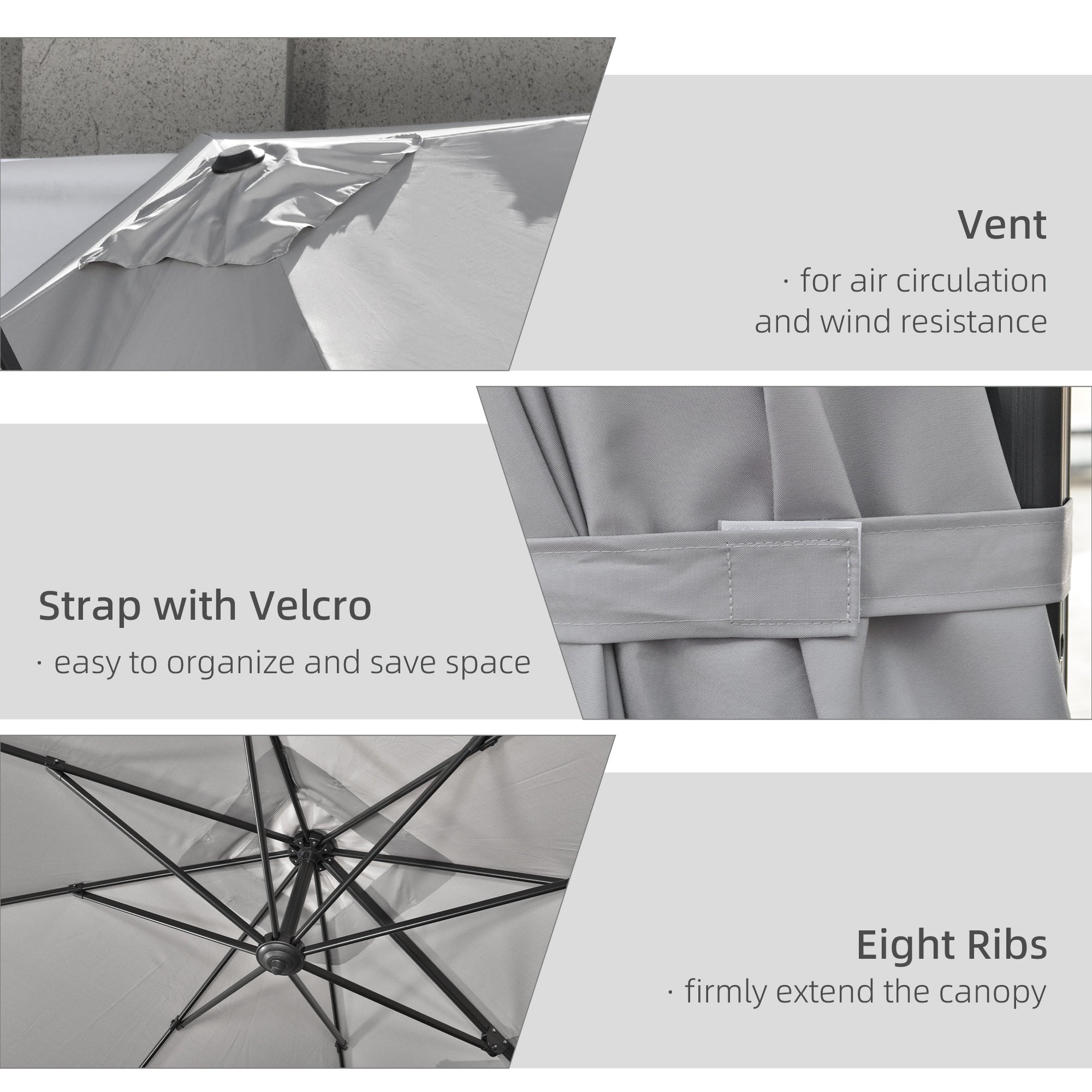 9ft Cantilever Patio Umbrella - Light Grey, Tilt Crank Handle, Cross Base, 360¡ Shade-DECOROLALA