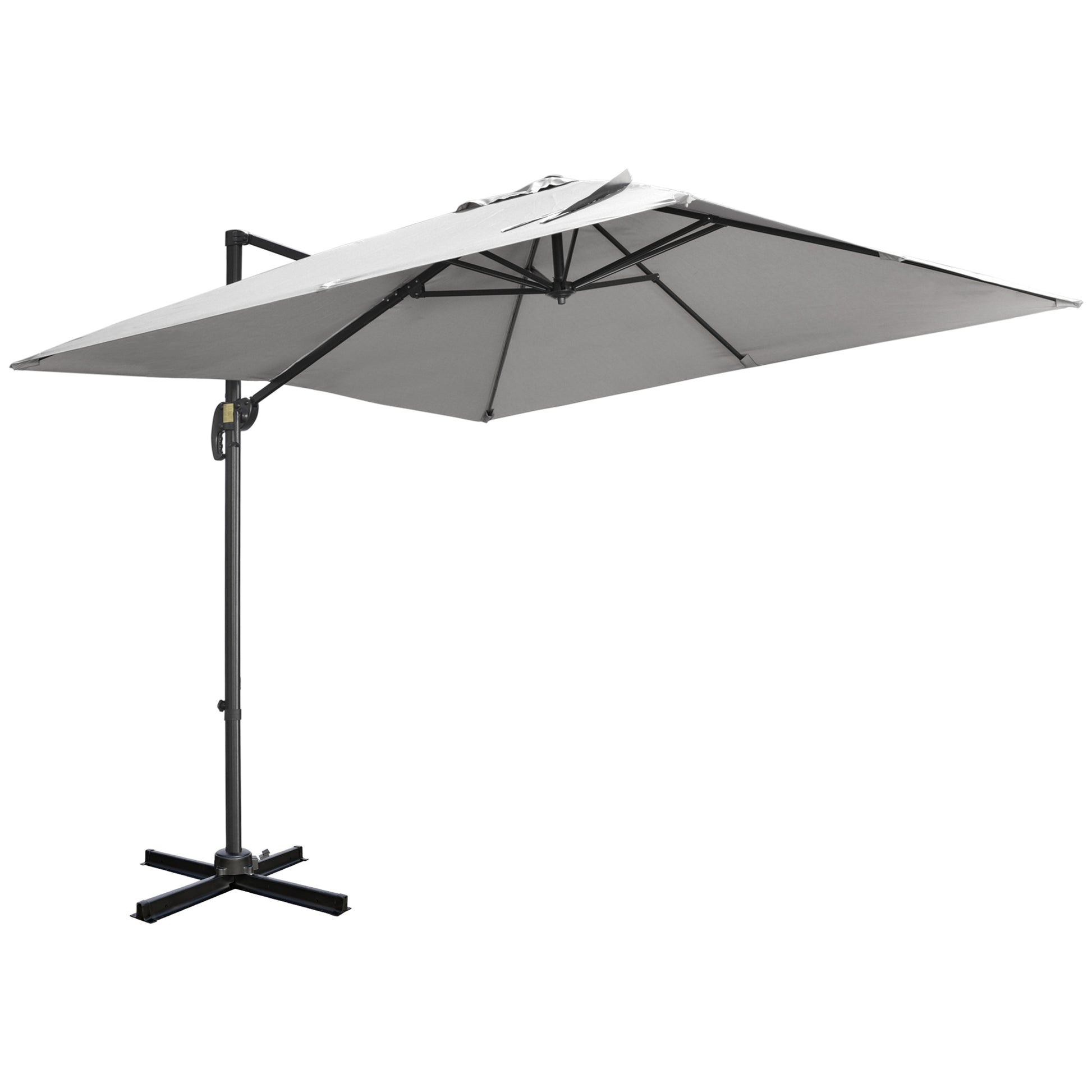 9ft Cantilever Patio Umbrella - Light Grey, Tilt Crank Handle, Cross Base, 360¡ Shade-DECOROLALA