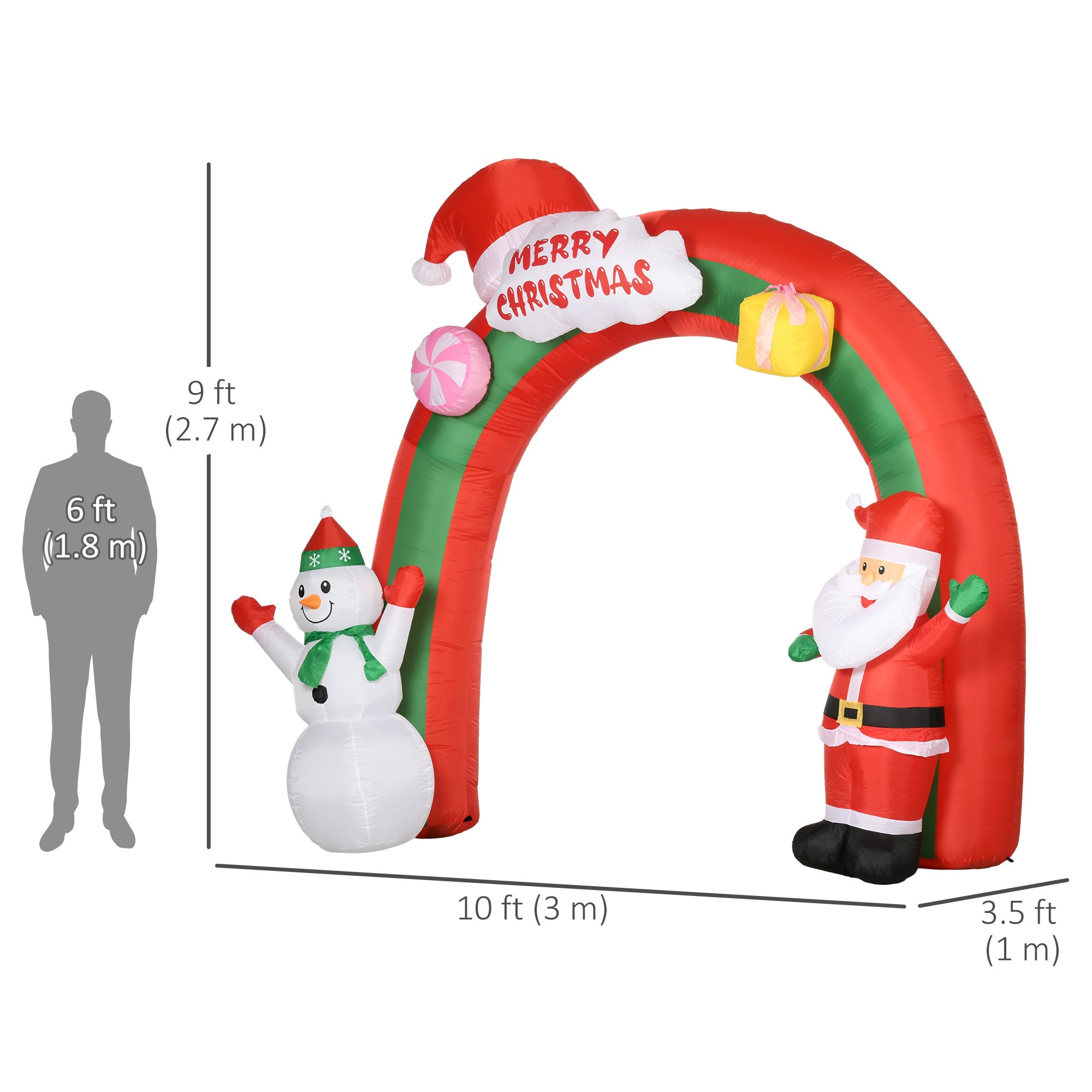 9ft Christmas Inflatable Archway with Santa Claus and Snowman for Outdoor, Blow Up Decoration with LED Lights-Home Furnishings > Holiday & Seasonal > Christmas Decorations > Christmas Inflatables-DECOROLALA