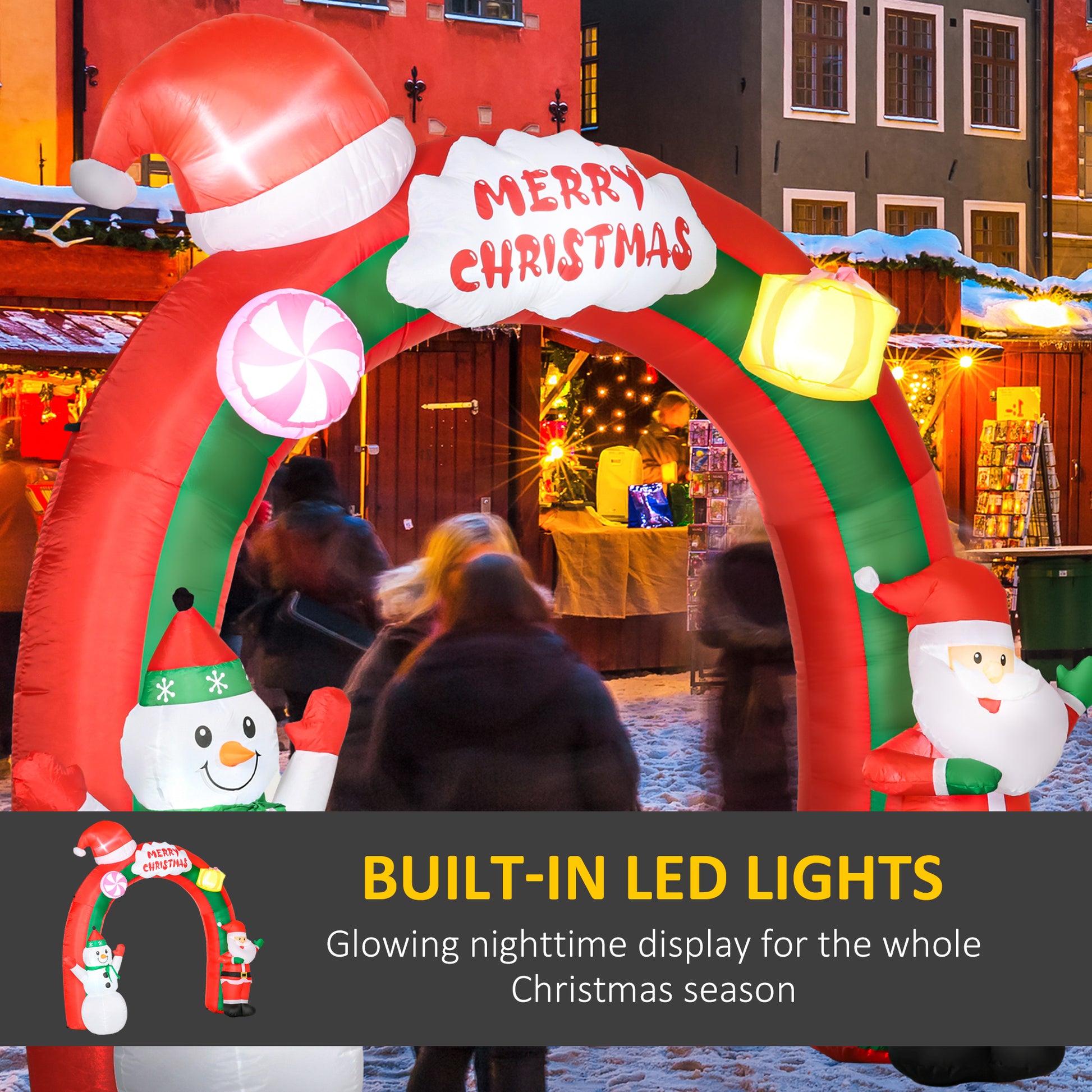 9ft Christmas Inflatable Archway with Santa Claus and Snowman for Outdoor, Blow Up Decoration with LED Lights-Home Furnishings > Holiday & Seasonal > Christmas Decorations > Christmas Inflatables-DECOROLALA