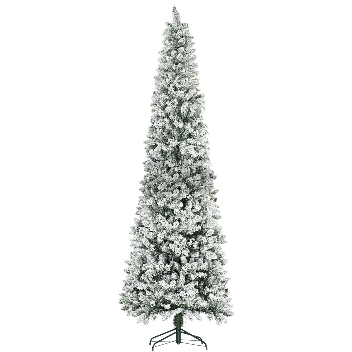 9ft Flocked Pencil Christmas Tree - 1277 Tips Green-Home Furnishings > Holiday & Seasonal > Christmas Trees > Pencil Christmas Trees-DECOROLALA