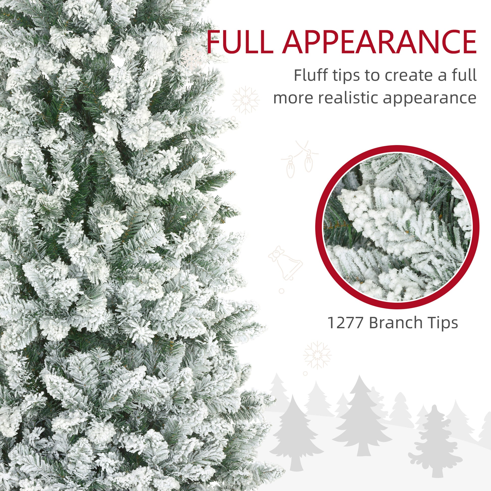 9ft Flocked Pencil Christmas Tree - 1277 Tips Green-Home Furnishings > Holiday & Seasonal > Christmas Trees > Pencil Christmas Trees-DECOROLALA