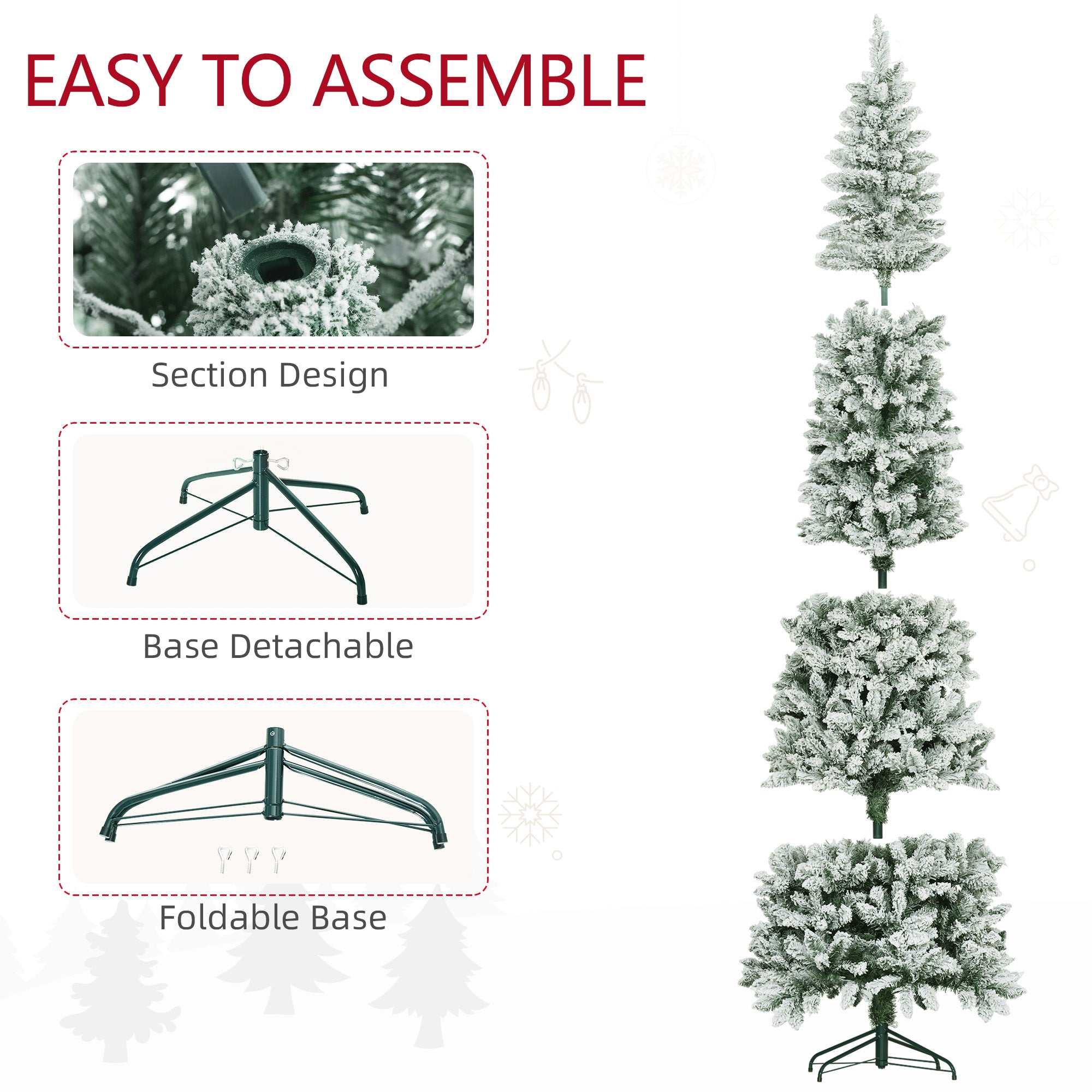 9ft Flocked Pencil Christmas Tree - 1277 Tips Green-Home Furnishings > Holiday & Seasonal > Christmas Trees > Pencil Christmas Trees-DECOROLALA