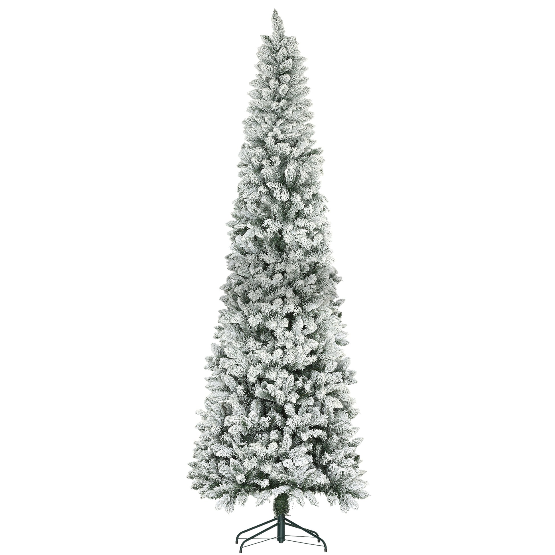 9ft Flocked Pencil Christmas Tree - 1277 Tips Green-Home Furnishings > Holiday & Seasonal > Christmas Trees > Pencil Christmas Trees-DECOROLALA