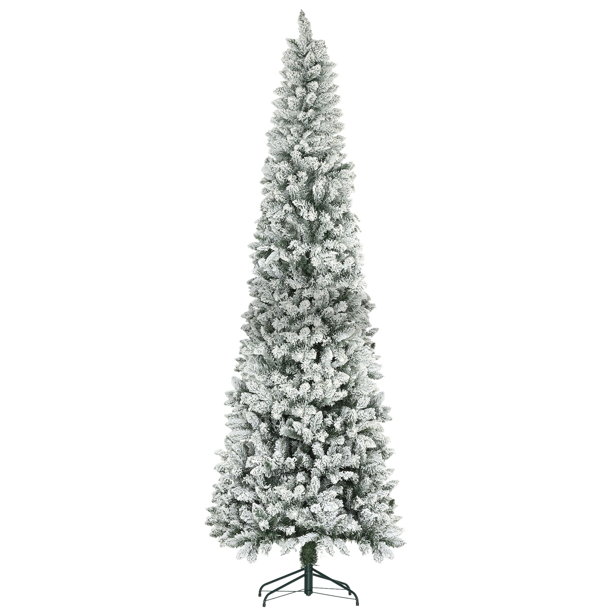 9ft Flocked Pencil Christmas Tree - 1277 Tips Green-Home Furnishings > Holiday & Seasonal > Christmas Trees > Pencil Christmas Trees-DECOROLALA