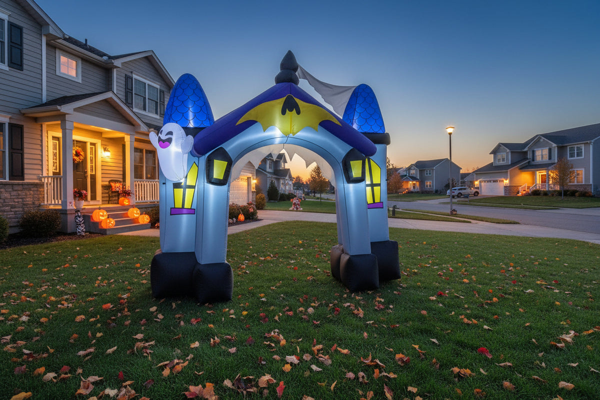 9ft Halloween Inflatable Ghost Castle Archway with LED Lights-Halloween-DECOROLALA
