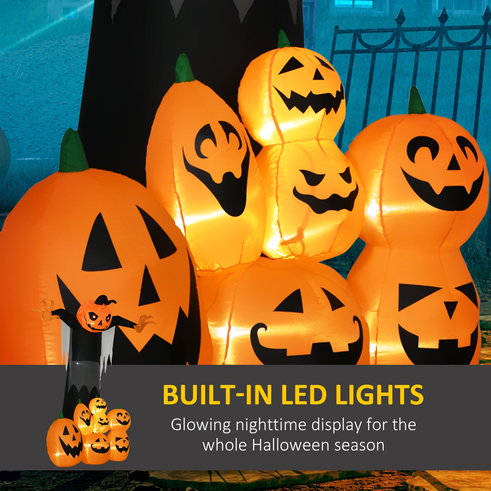 9ft Inflatable Halloween Decoration Pumpkin Ghost with Pumpkins, Blow-Up Outdoor LED Display for Lawn, Garden, Party-Home Furnishings > Holiday & Seasonal > Halloween Decorations-DECOROLALA
