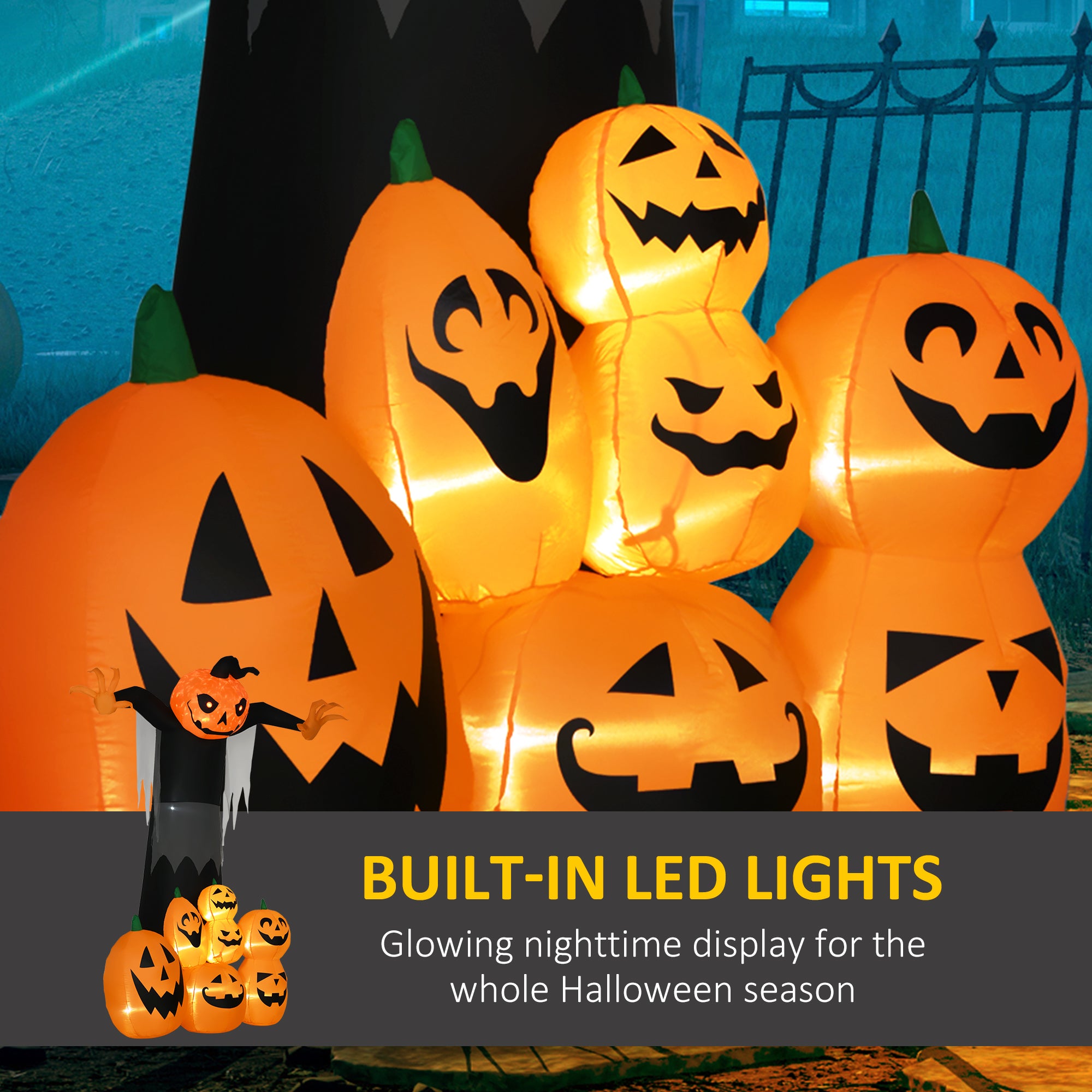 9ft Inflatable Halloween Decoration Pumpkin Ghost with Pumpkins, Blow-Up Outdoor LED Display for Lawn, Garden, Party-Home Furnishings > Holiday & Seasonal > Halloween Decorations-DECOROLALA