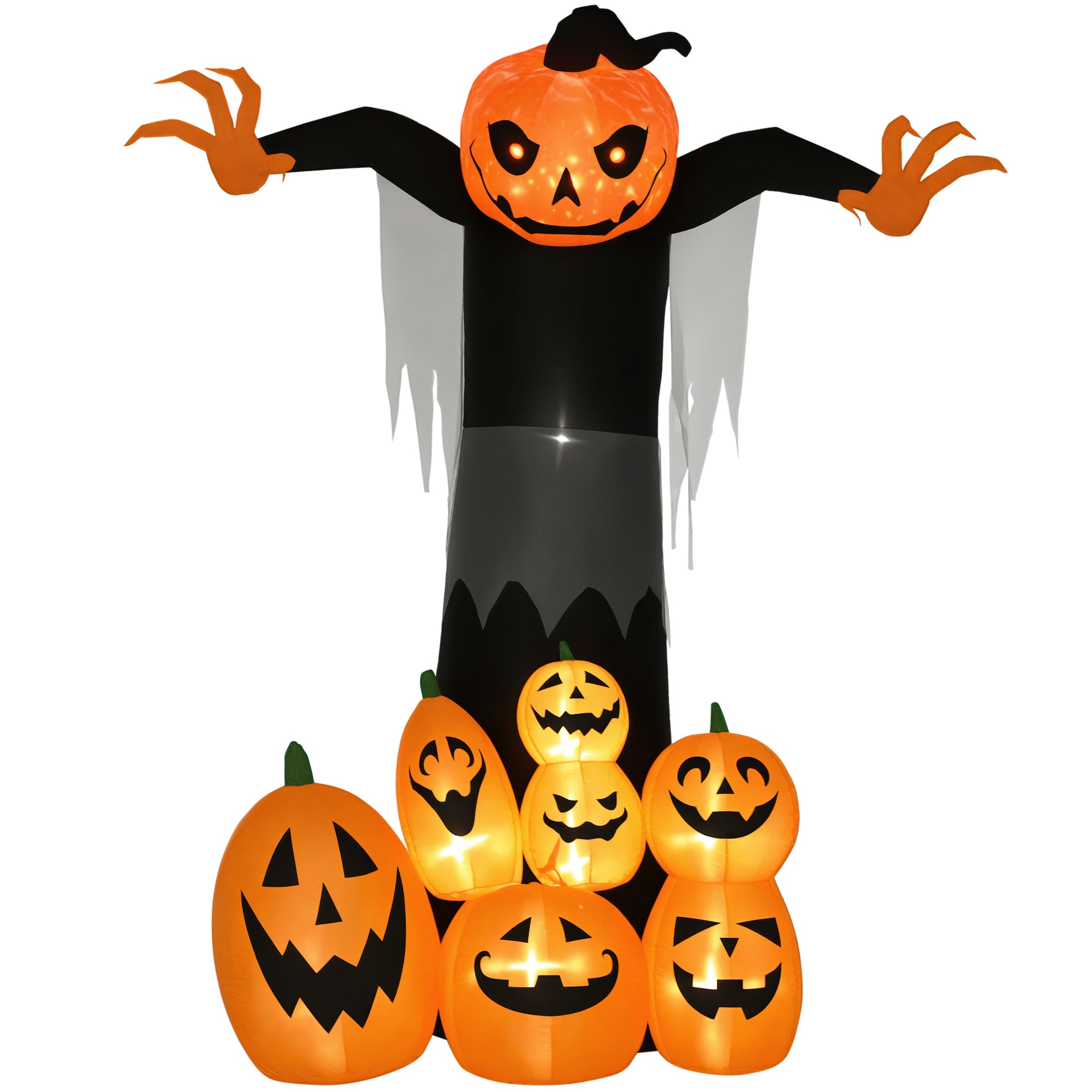 9ft Inflatable Halloween Decoration Pumpkin Ghost with Pumpkins, Blow-Up Outdoor LED Display for Lawn, Garden, Party-Home Furnishings > Holiday & Seasonal > Halloween Decorations-DECOROLALA