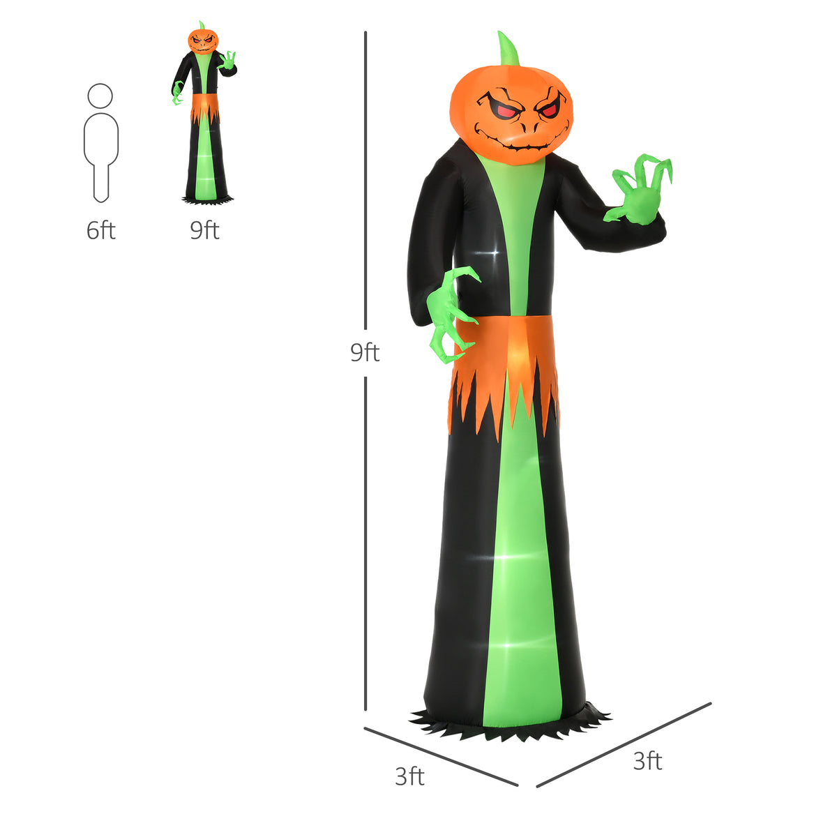 9ft Inflatable Halloween Pumpkin Head Ghost with LED Lights-Home Furnishings > Holiday & Seasonal > Halloween Decorations-DECOROLALA